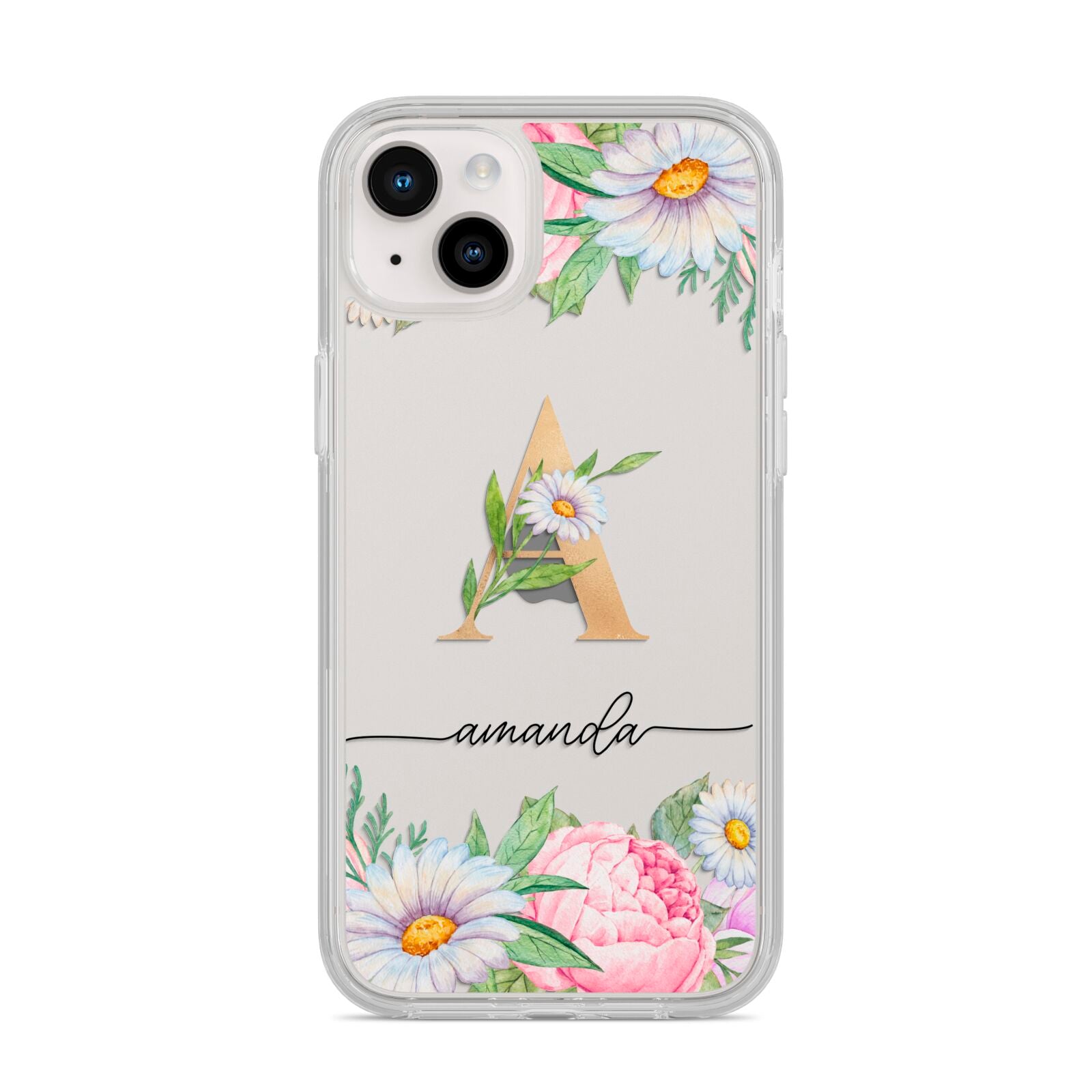 Personalised Floral Monogram iPhone 14 Plus Clear Tough Case Starlight