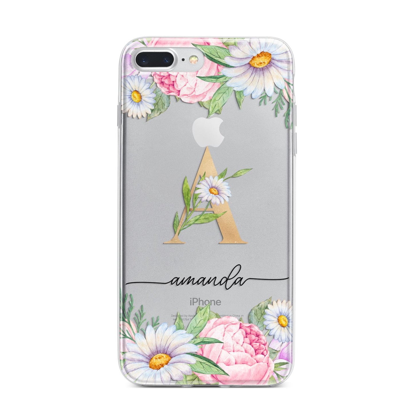Personalised Floral Monogram iPhone 7 Plus Bumper Case on Silver iPhone