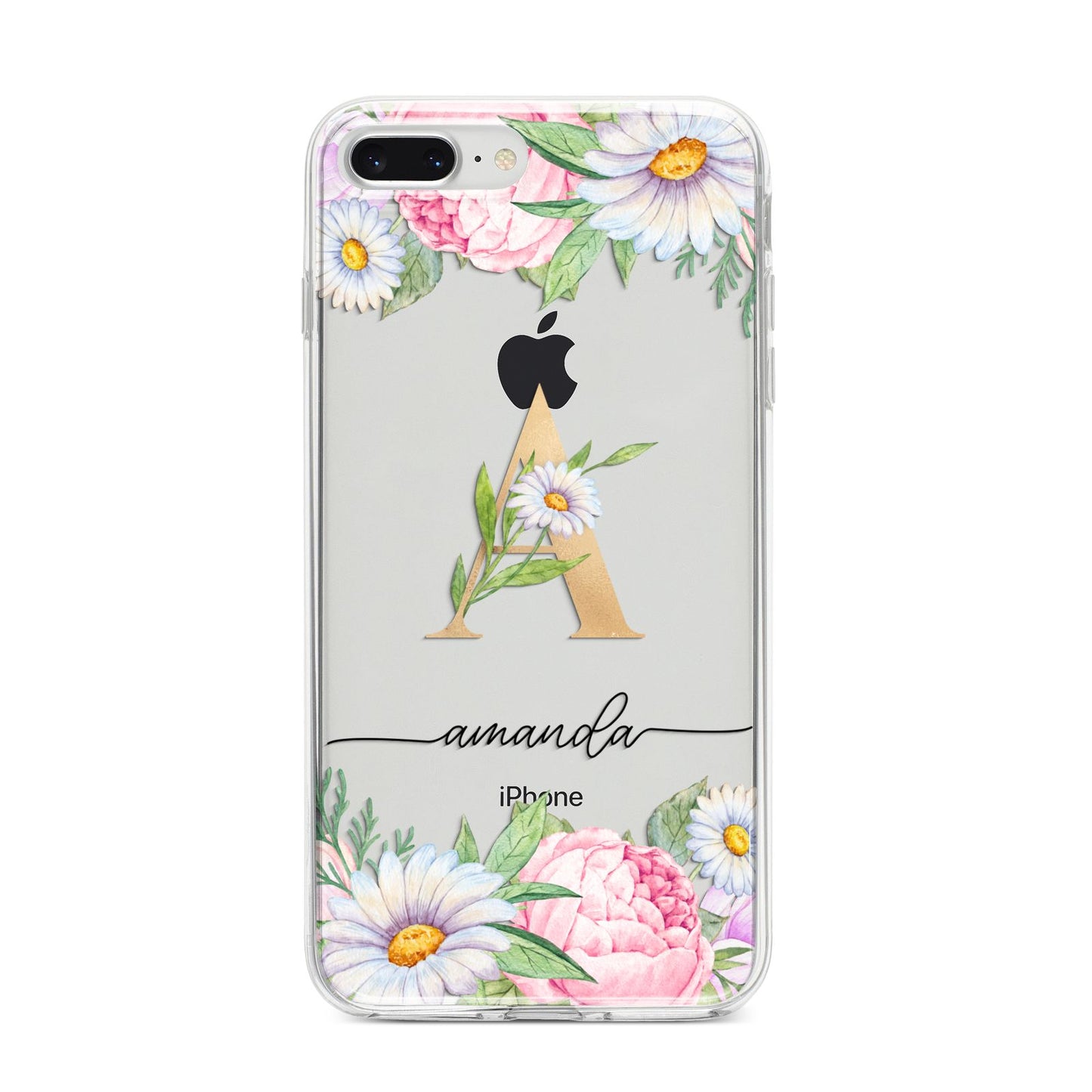 Personalised Floral Monogram iPhone 8 Plus Bumper Case on Silver iPhone