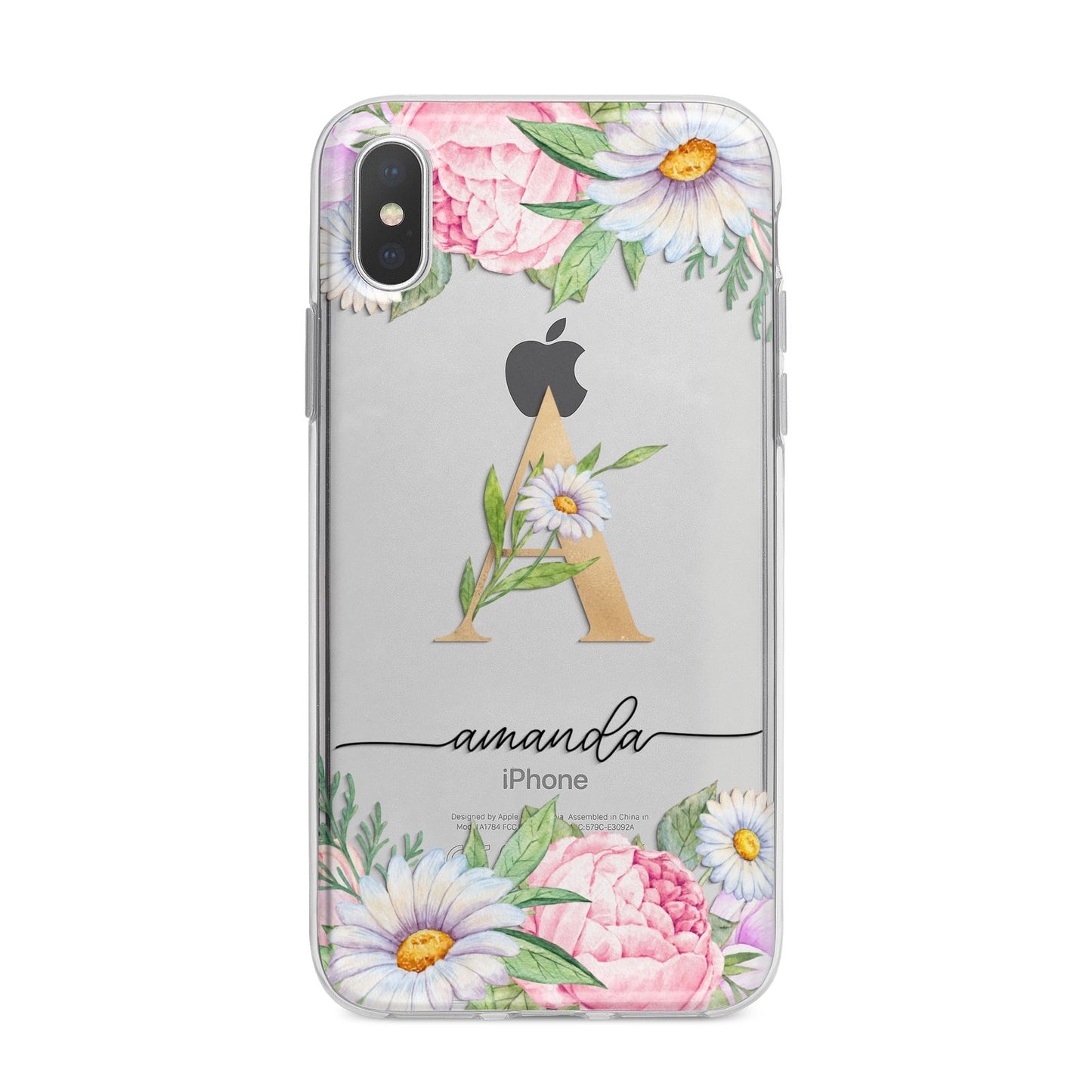 Personalised Floral Monogram iPhone X Bumper Case on Silver iPhone Alternative Image 1
