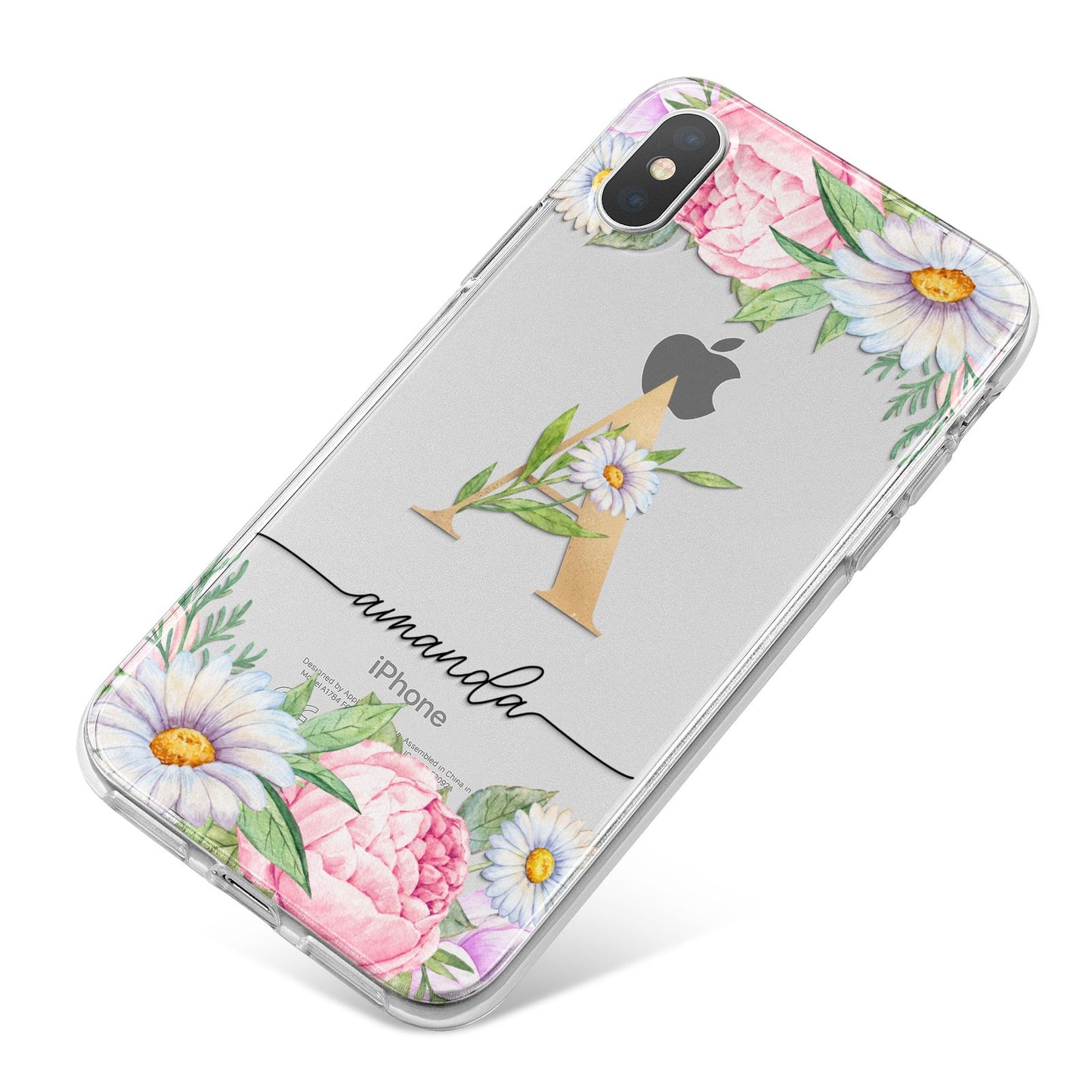 Personalised Floral Monogram iPhone X Bumper Case on Silver iPhone
