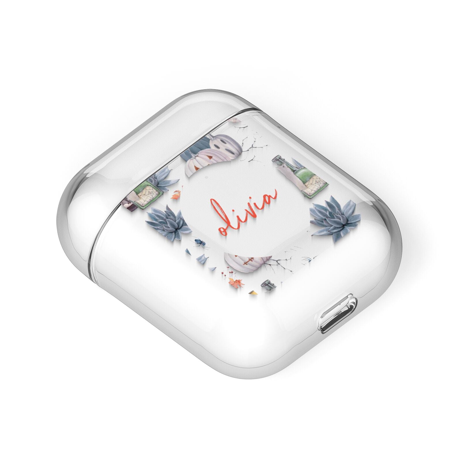 Personalised Floral Name Halloween AirPods Case Laid Flat