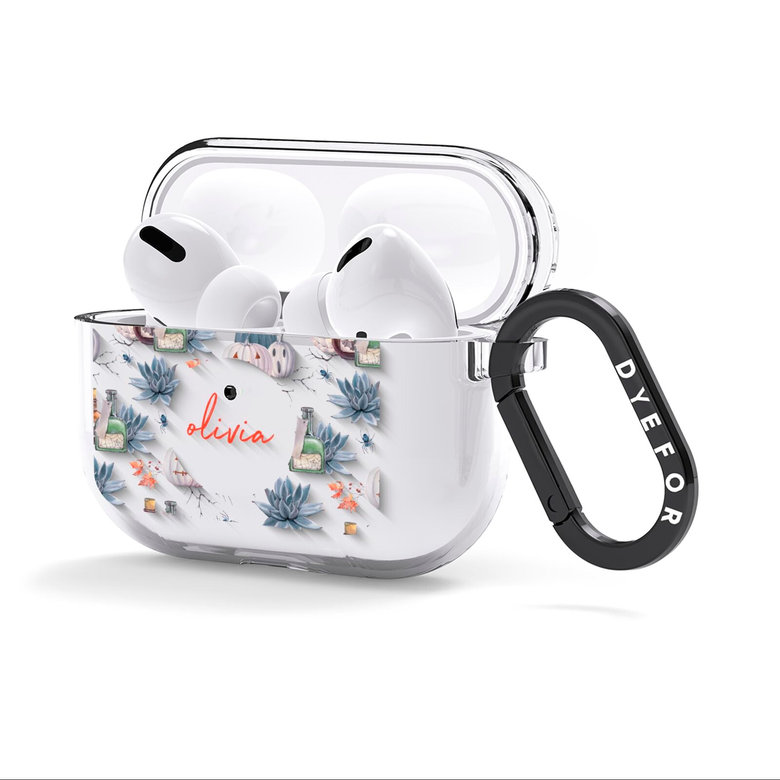 Personalised Floral Name Halloween AirPods Clear Case 3rd Gen Side Image