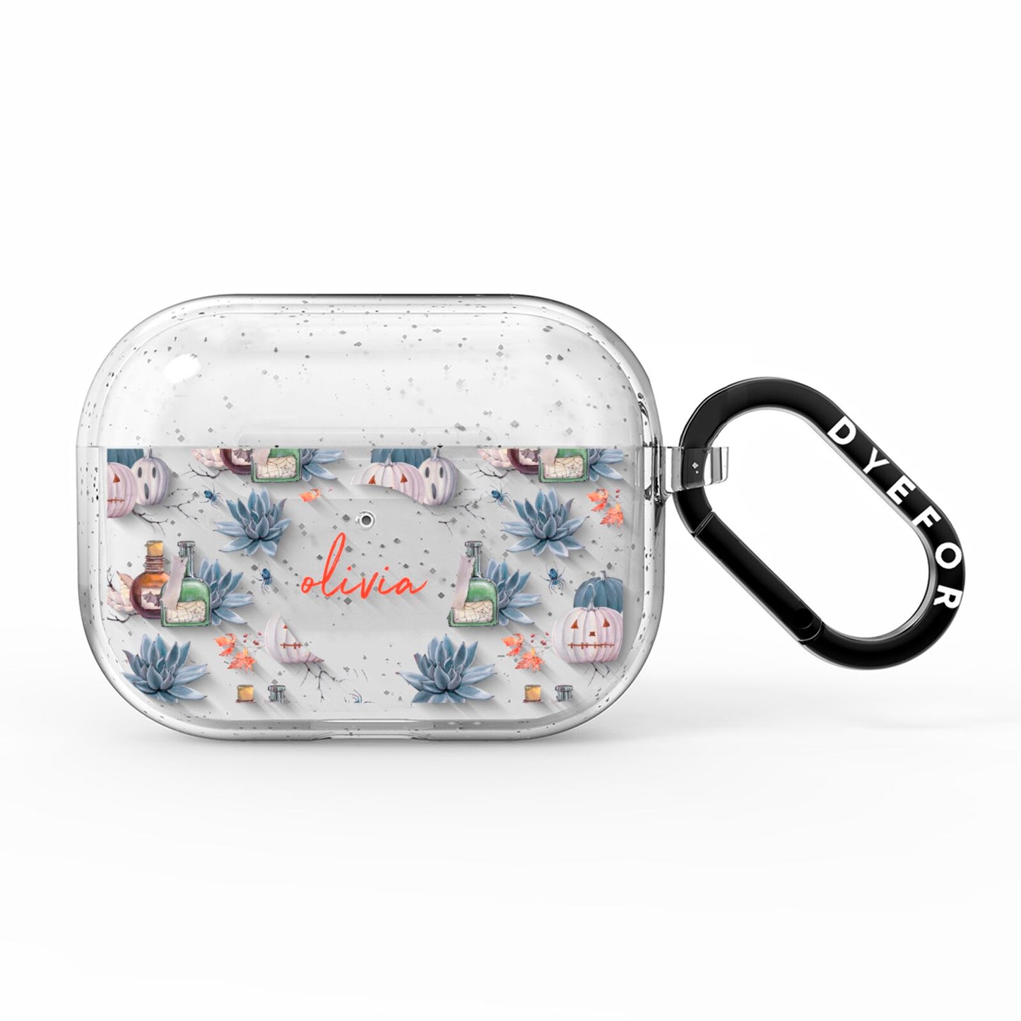 Personalised Floral Name Halloween AirPods Pro Glitter Case