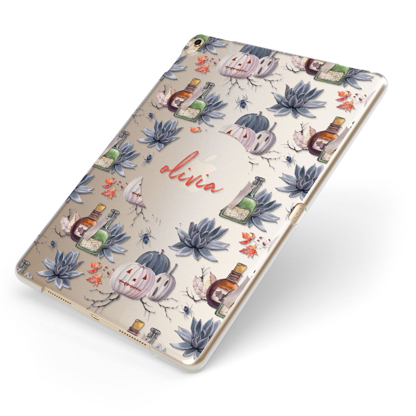 Personalised Floral Name Halloween Apple iPad Case on Gold iPad Side View