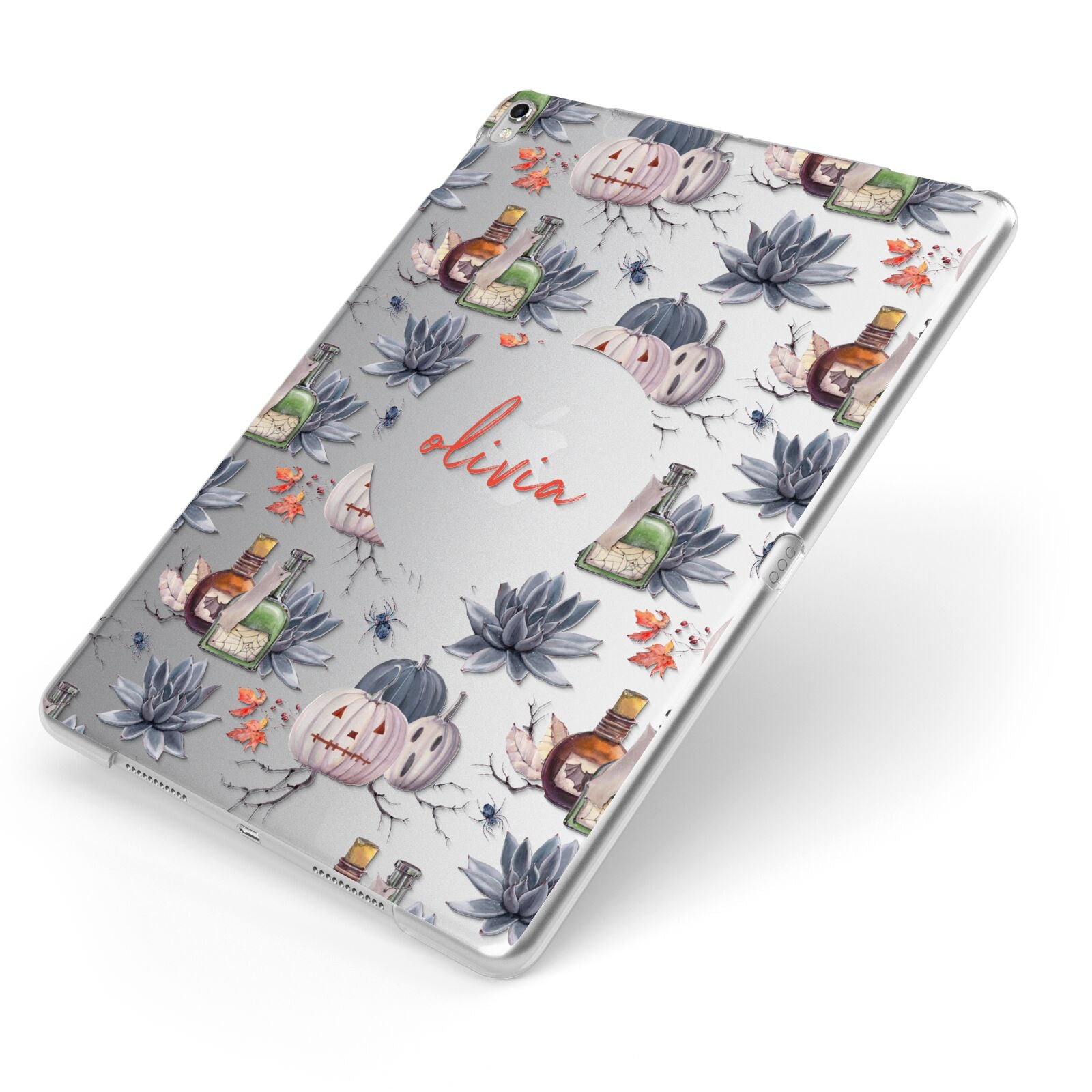 Personalised Floral Name Halloween Apple iPad Case on Silver iPad Side View