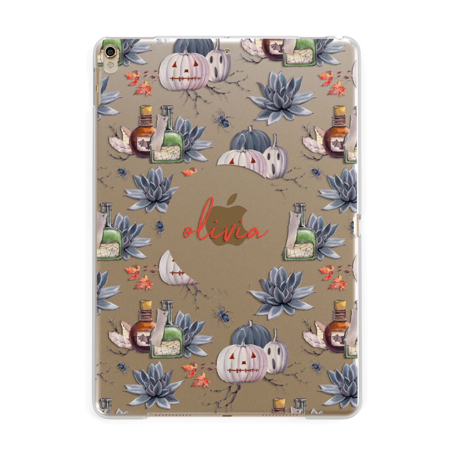 Personalised Floral Name Halloween Apple iPad Gold Case