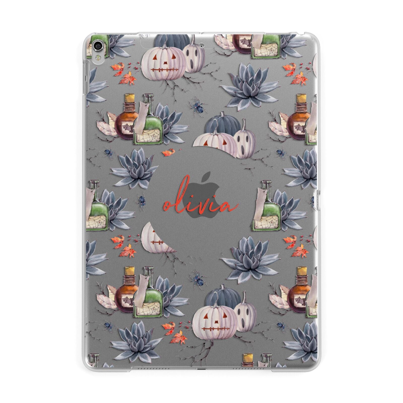 Personalised Floral Name Halloween Apple iPad Silver Case