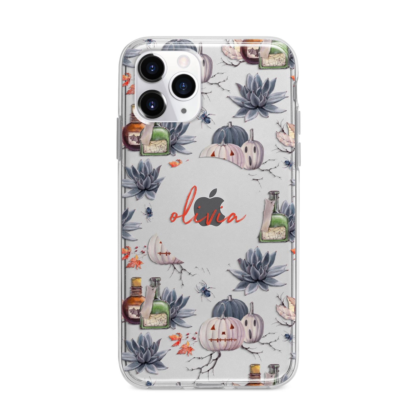 Personalised Floral Name Halloween Apple iPhone 11 Pro Max in Silver with Bumper Case