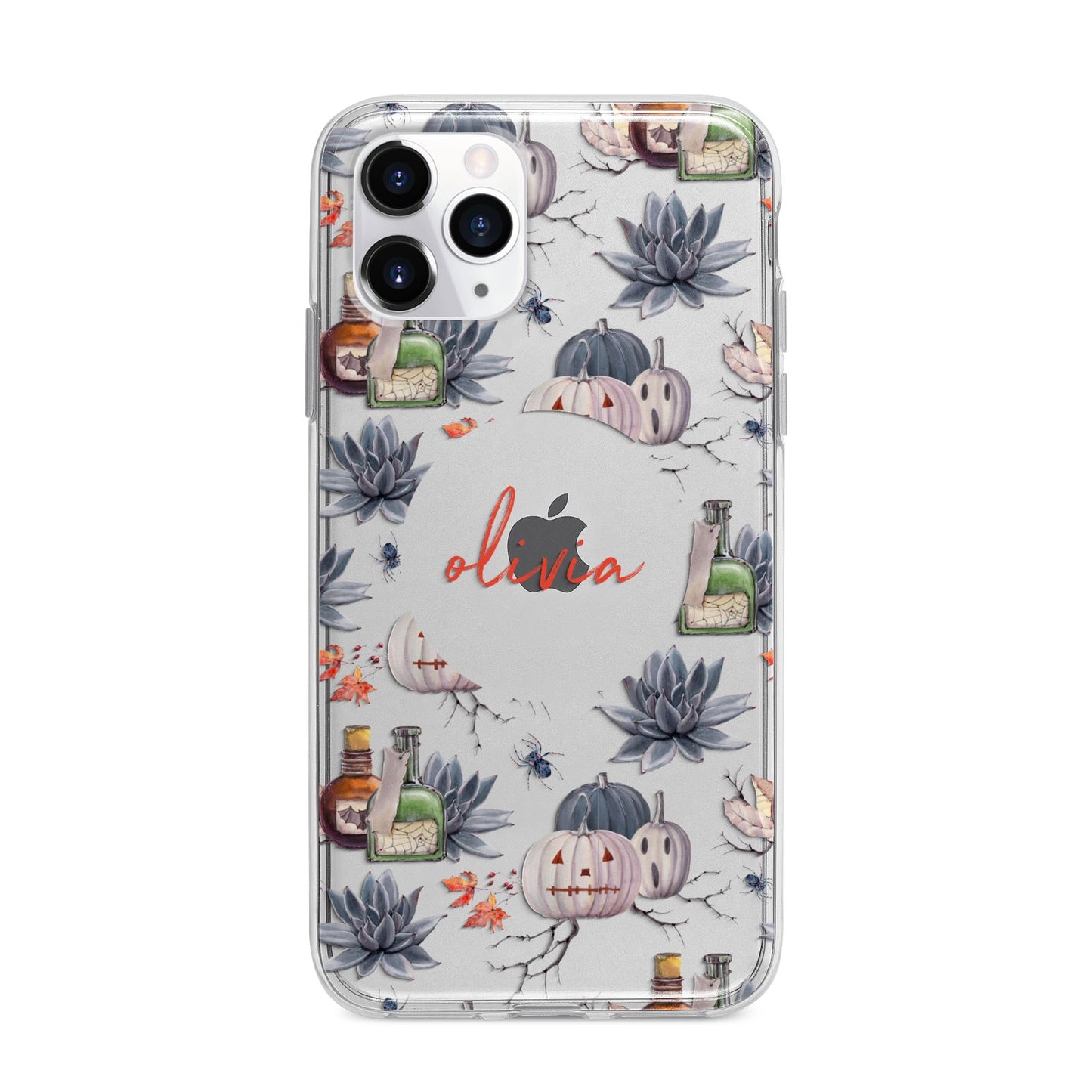 Personalised Floral Name Halloween Apple iPhone 11 Pro in Silver with Bumper Case