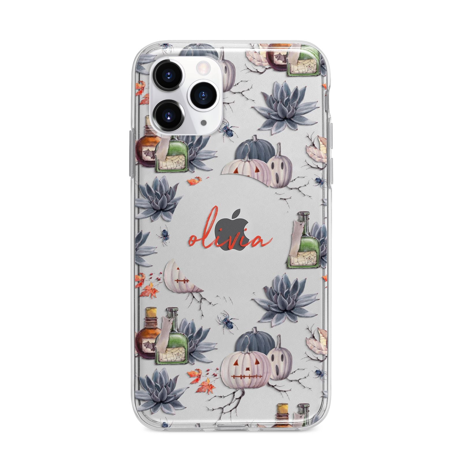 Personalised Floral Name Halloween Apple iPhone 11 Pro in Silver with Bumper Case