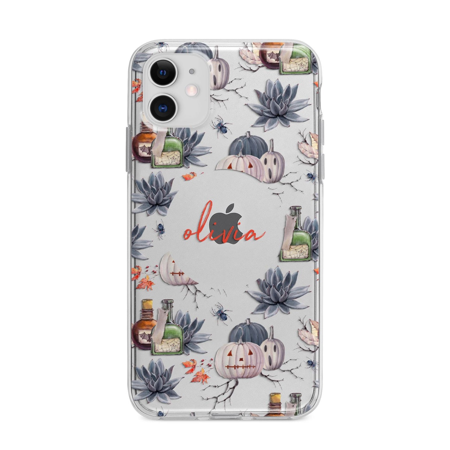 Personalised Floral Name Halloween Apple iPhone 11 in White with Bumper Case