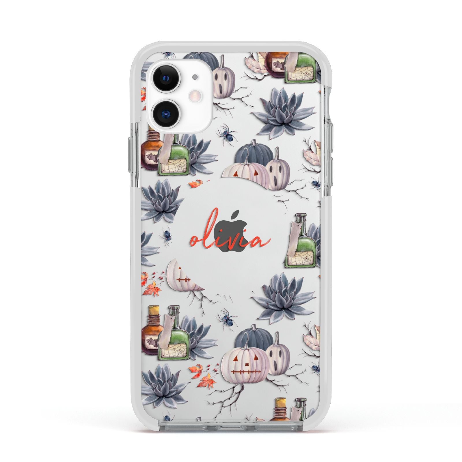 Personalised Floral Name Halloween Apple iPhone 11 in White with White Impact Case
