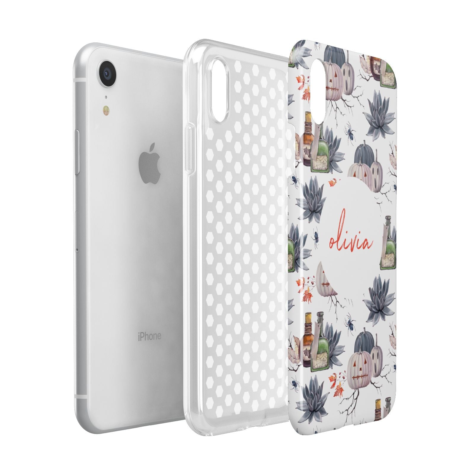 Personalised Floral Name Halloween Apple iPhone XR White 3D Tough Case Expanded view