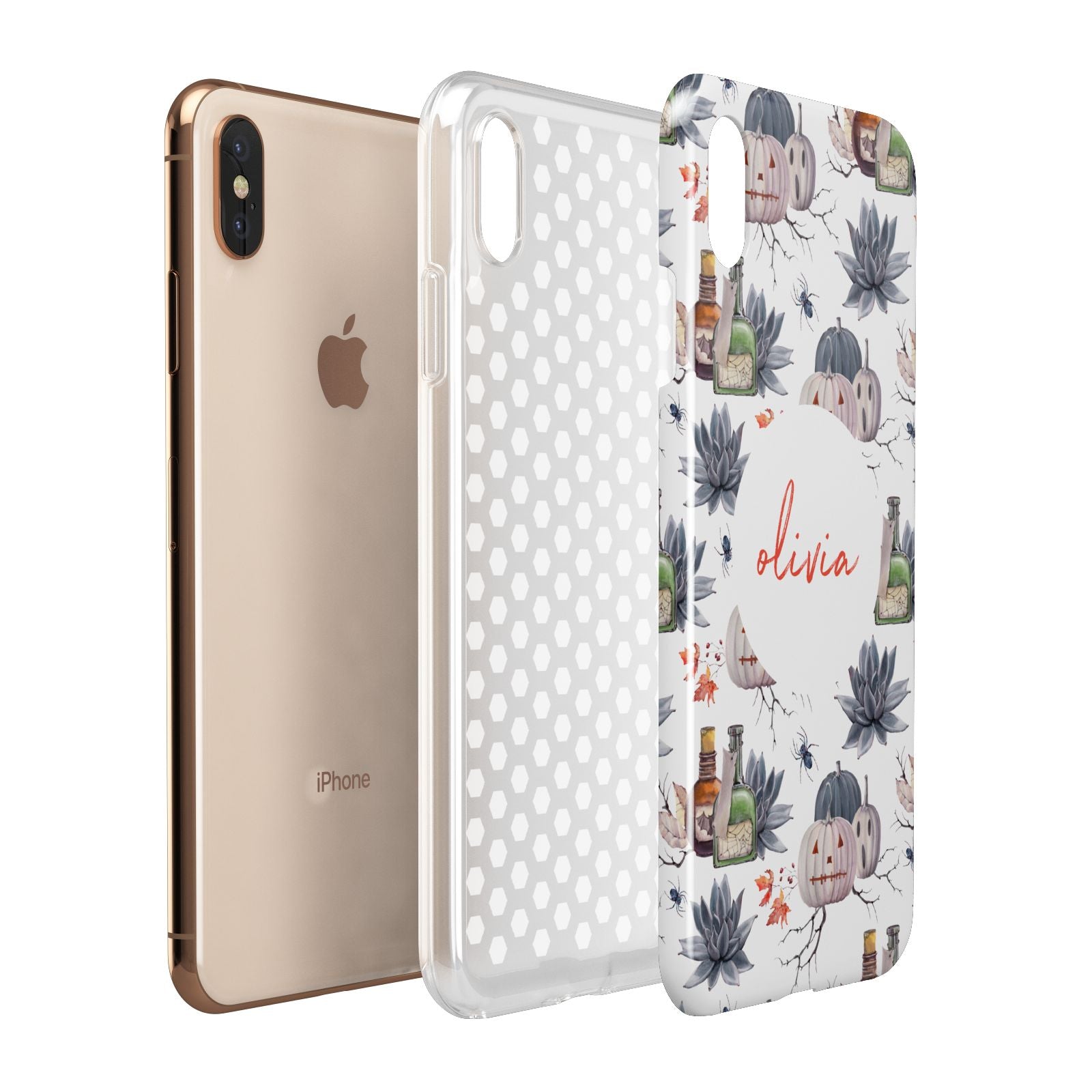 Personalised Floral Name Halloween Apple iPhone Xs Max 3D Tough Case Expanded View