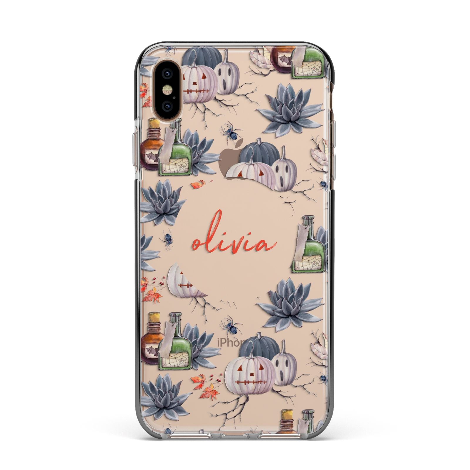 Personalised Floral Name Halloween Apple iPhone Xs Max Impact Case Black Edge on Gold Phone