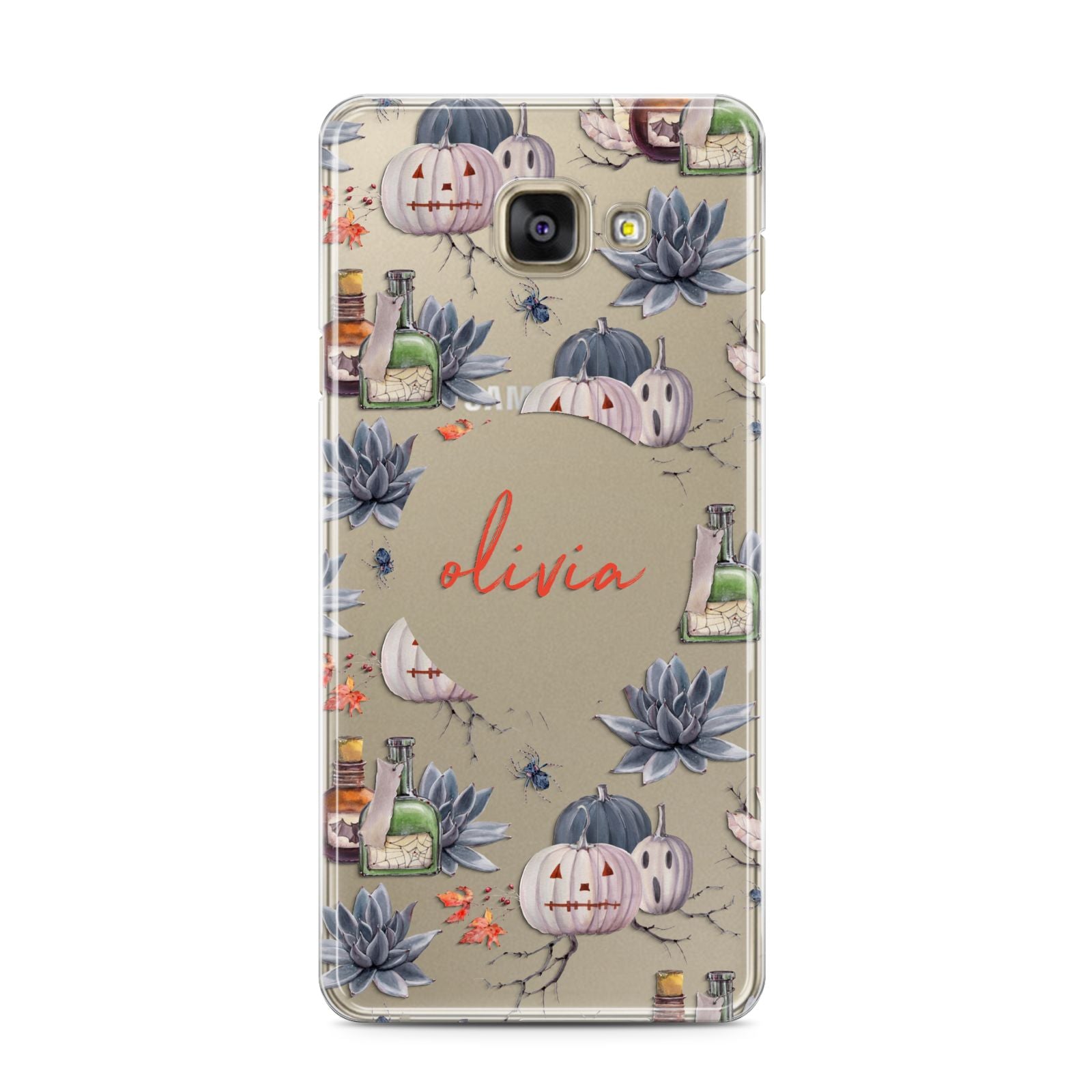 Personalised Floral Name Halloween Samsung Galaxy A3 2016 Case on gold phone