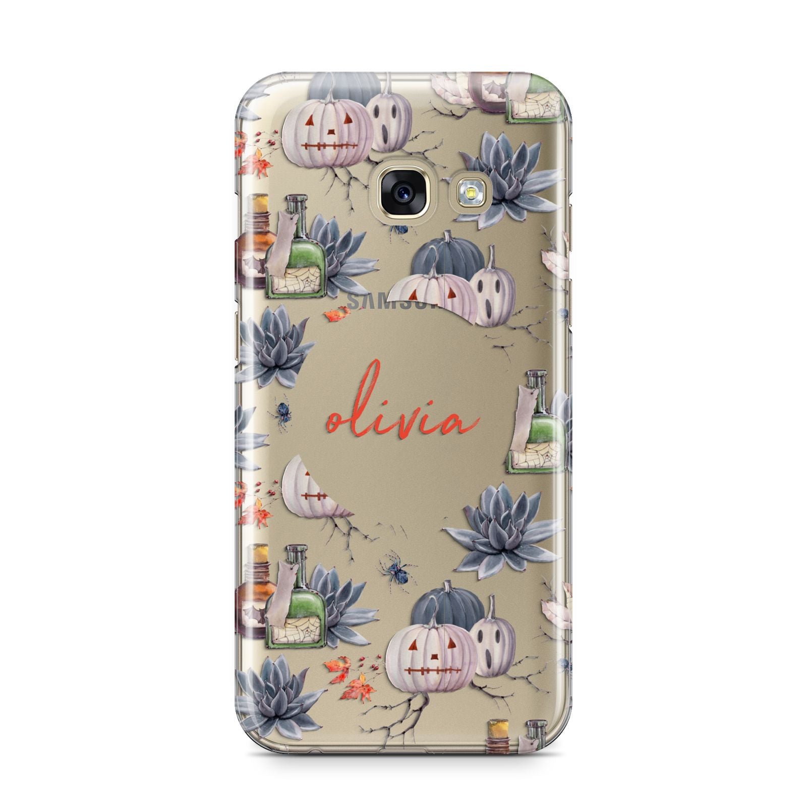 Personalised Floral Name Halloween Samsung Galaxy A3 2017 Case on gold phone