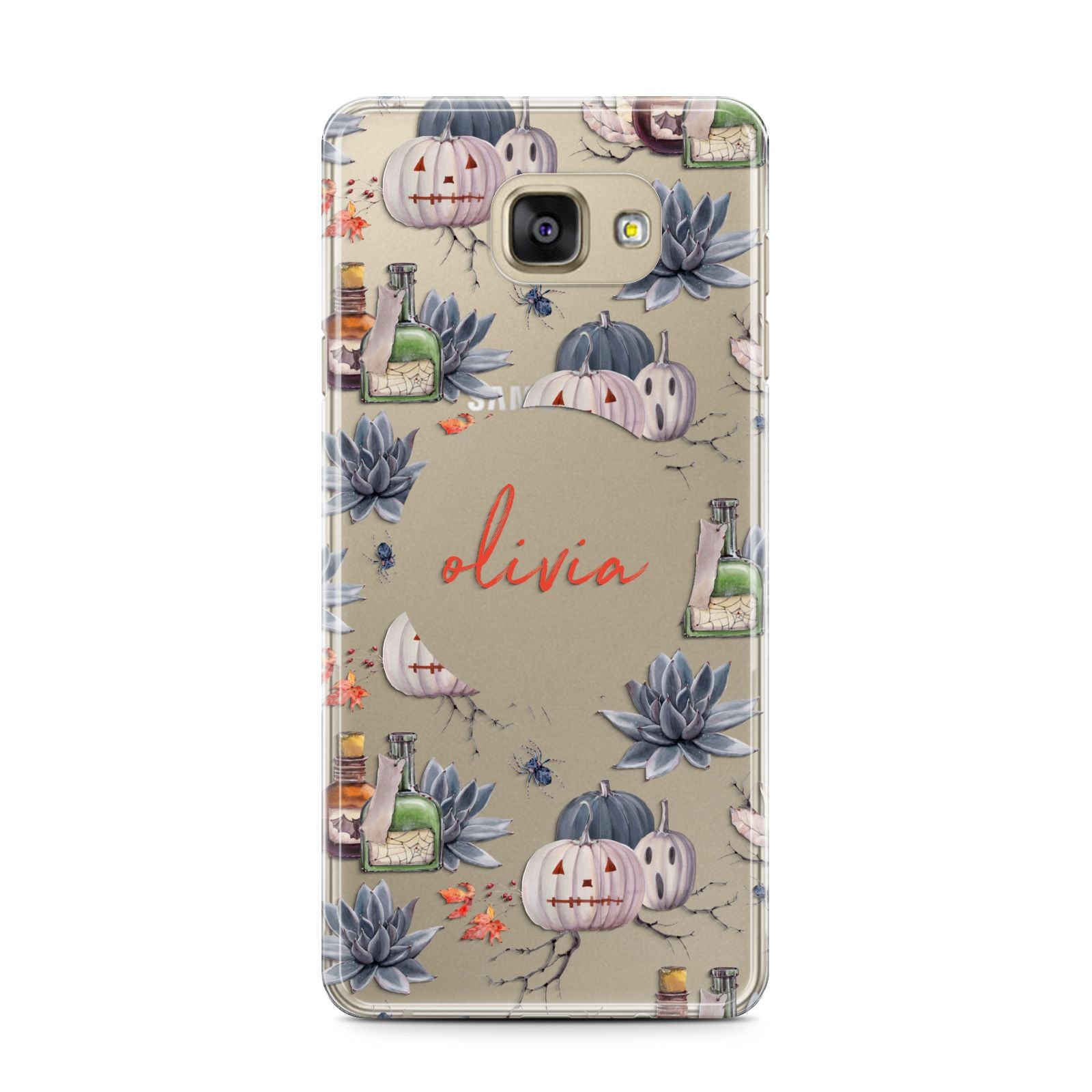 Personalised Floral Name Halloween Samsung Galaxy A7 2016 Case on gold phone