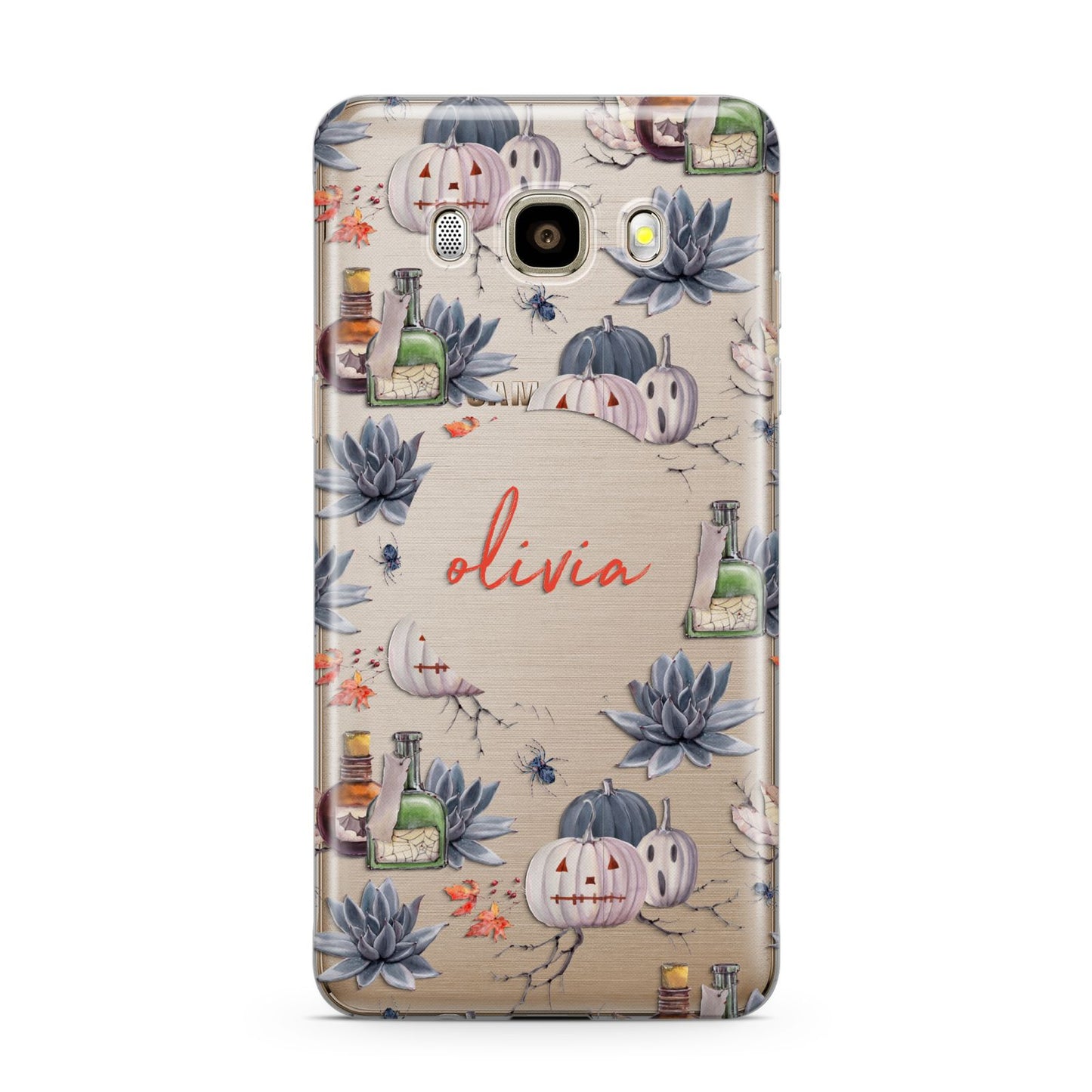 Personalised Floral Name Halloween Samsung Galaxy J7 2016 Case on gold phone