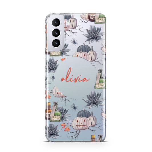 Personalised Floral Name Halloween Samsung S21 Plus Phone Case