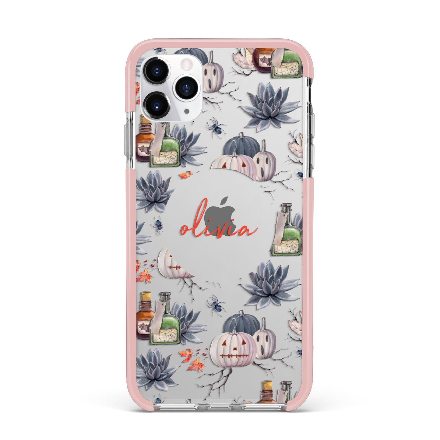 Personalised Floral Name Halloween iPhone 11 Pro Max Impact Pink Edge Case