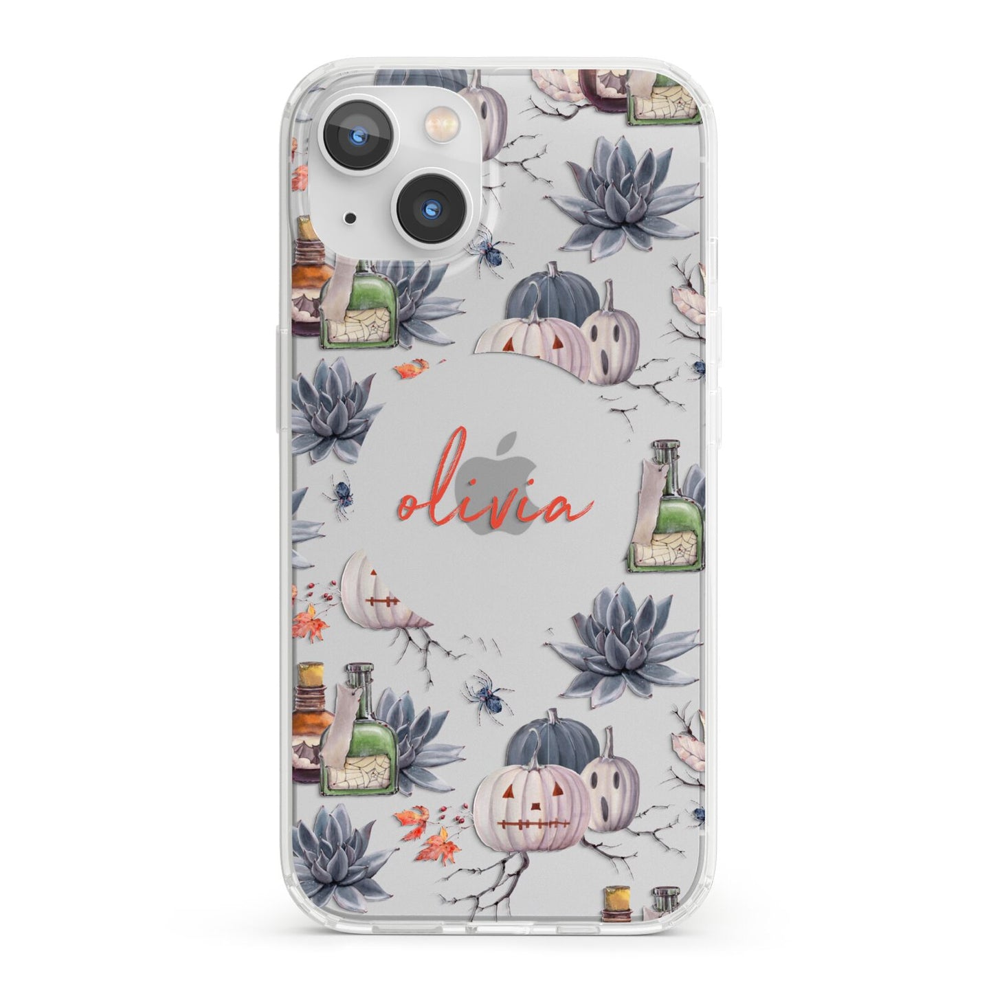Personalised Floral Name Halloween iPhone 13 Clear Bumper Case