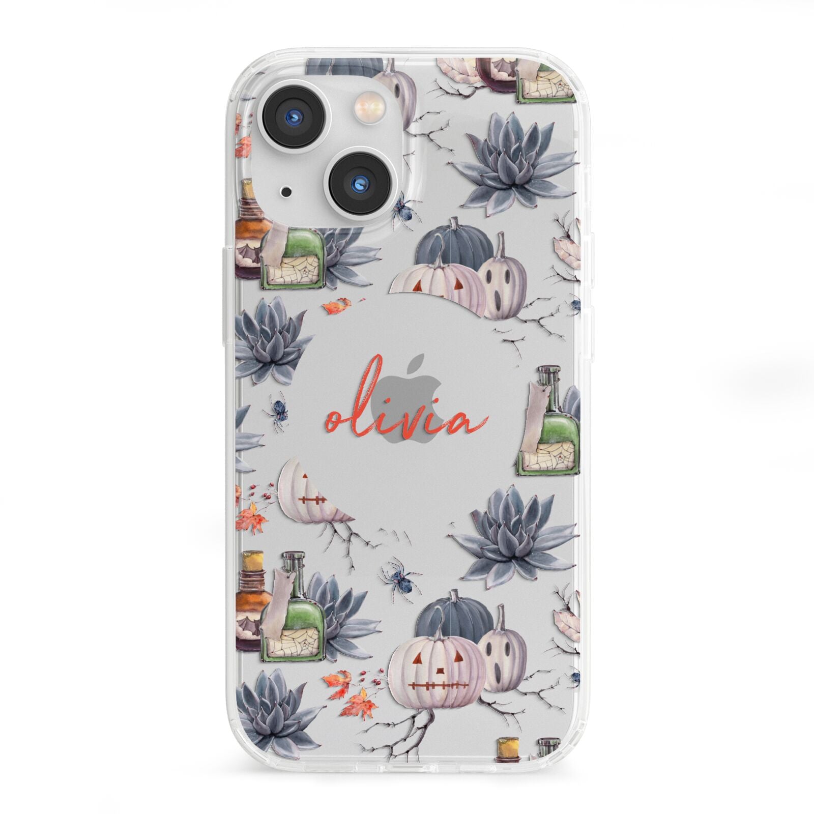 Personalised Floral Name Halloween iPhone 13 Mini Clear Bumper Case