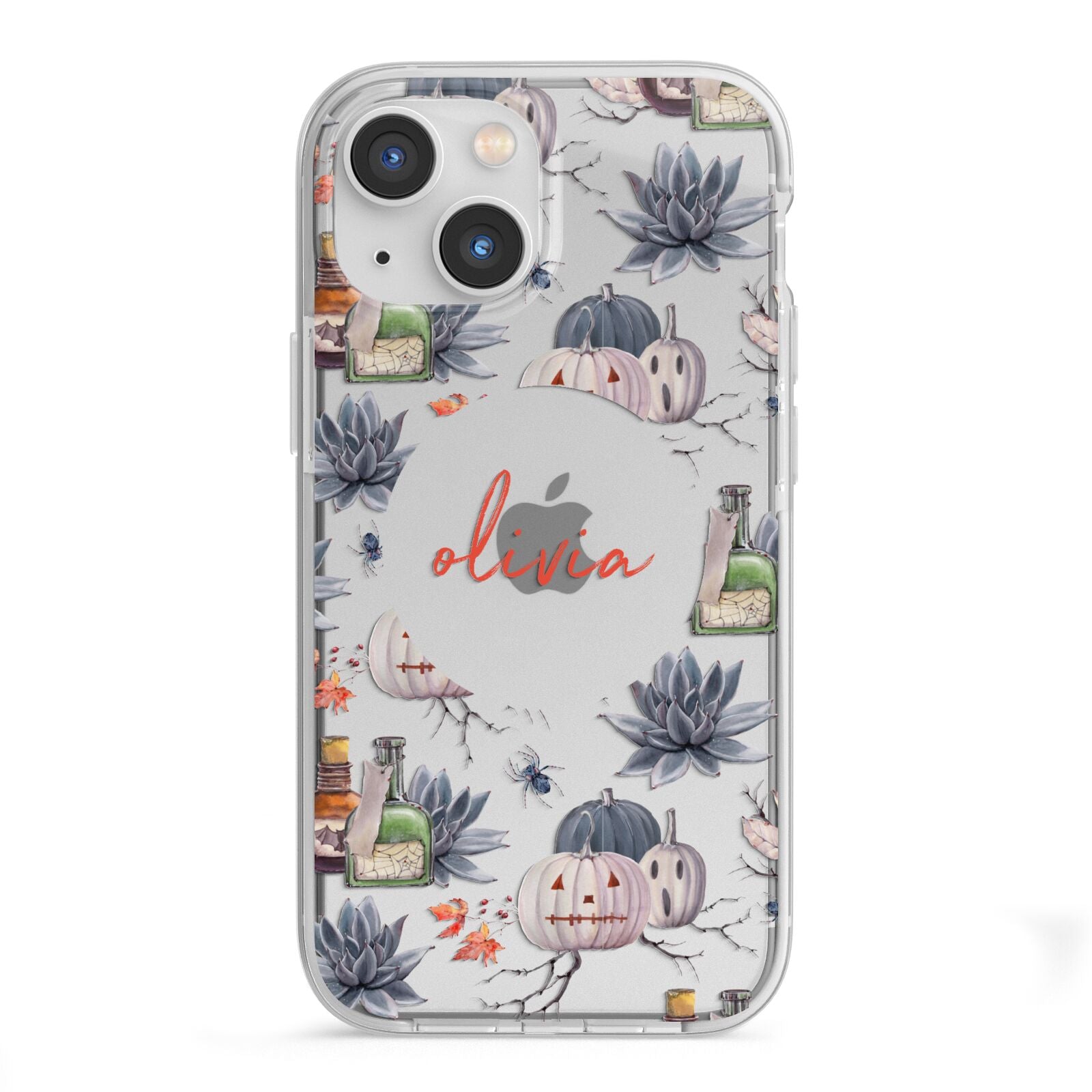 Personalised Floral Name Halloween iPhone 13 Mini TPU Impact Case with White Edges
