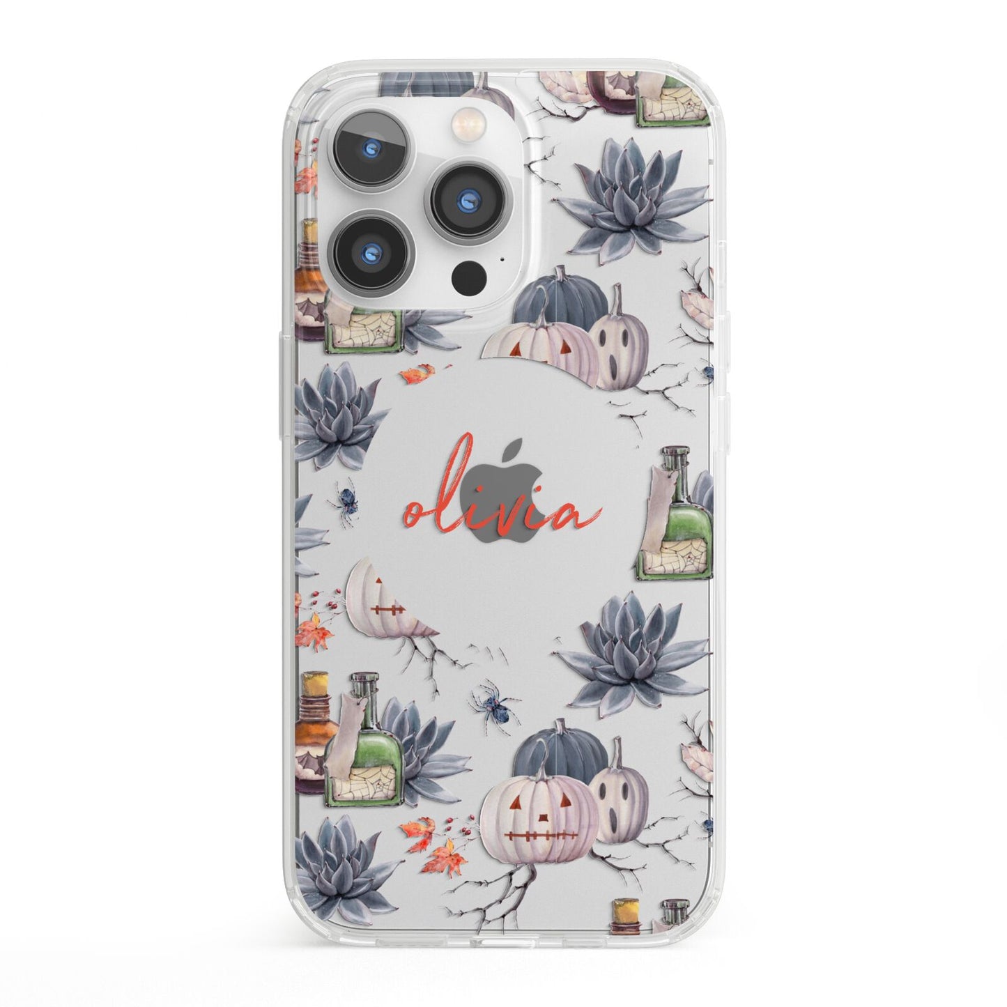 Personalised Floral Name Halloween iPhone 13 Pro Clear Bumper Case