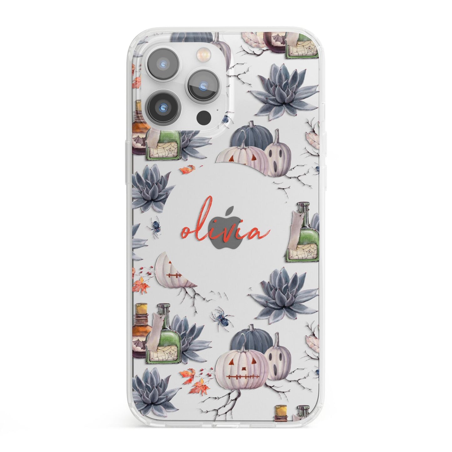 Personalised Floral Name Halloween iPhone 13 Pro Max Clear Bumper Case