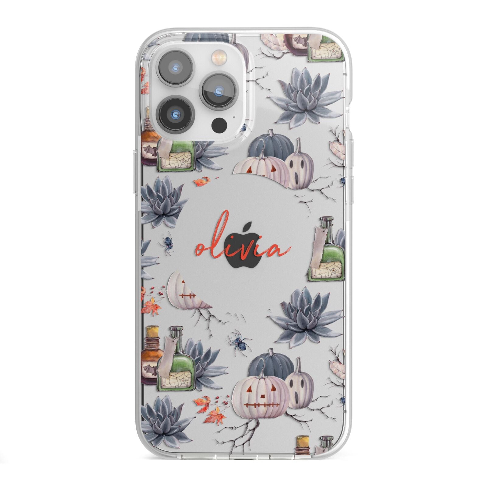 Personalised Floral Name Halloween iPhone 13 Pro Max TPU Impact Case with White Edges