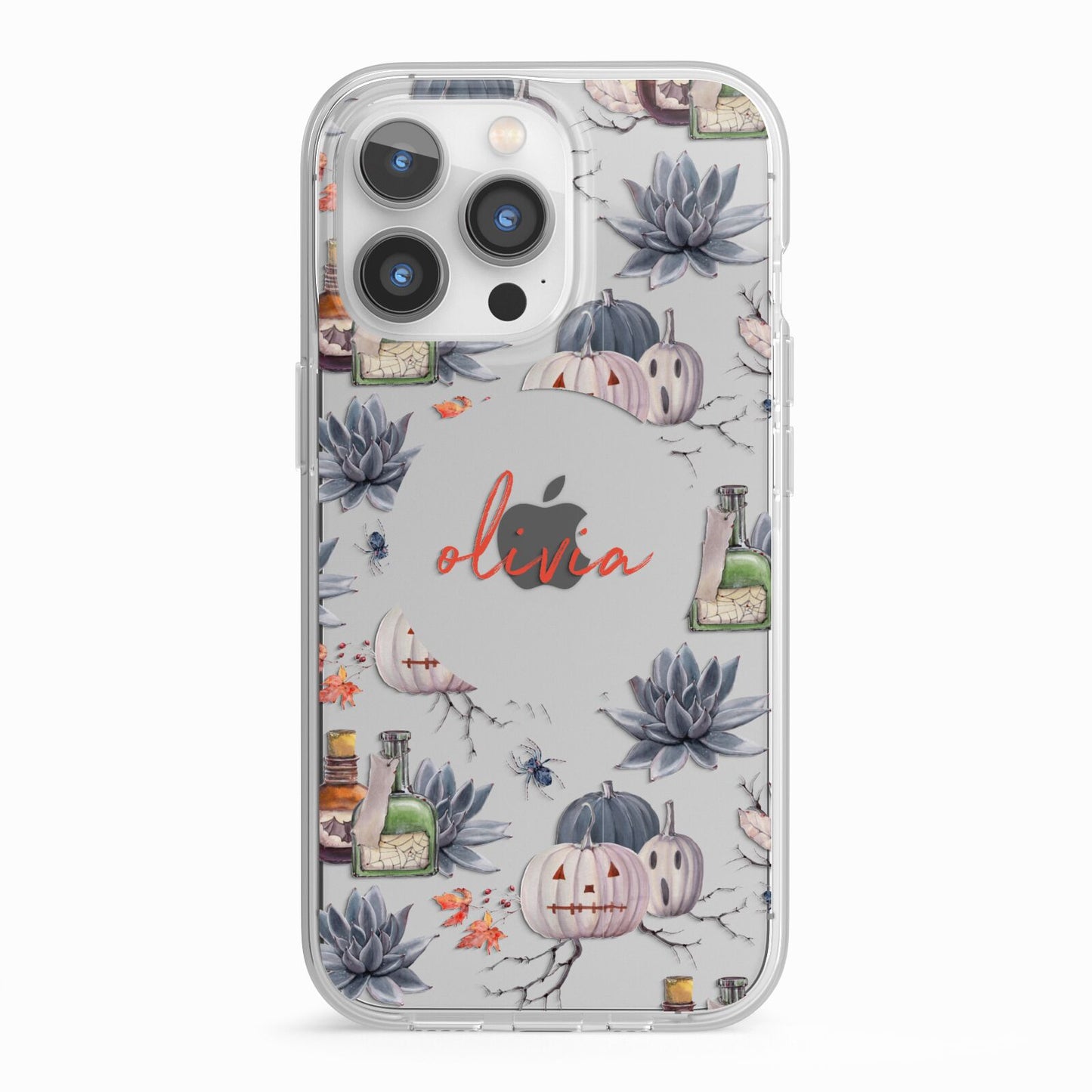 Personalised Floral Name Halloween iPhone 13 Pro TPU Impact Case with White Edges