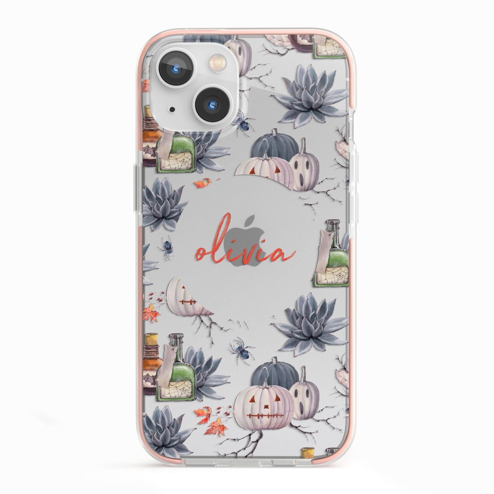 Personalised Floral Name Halloween iPhone 13 TPU Impact Case with Pink Edges