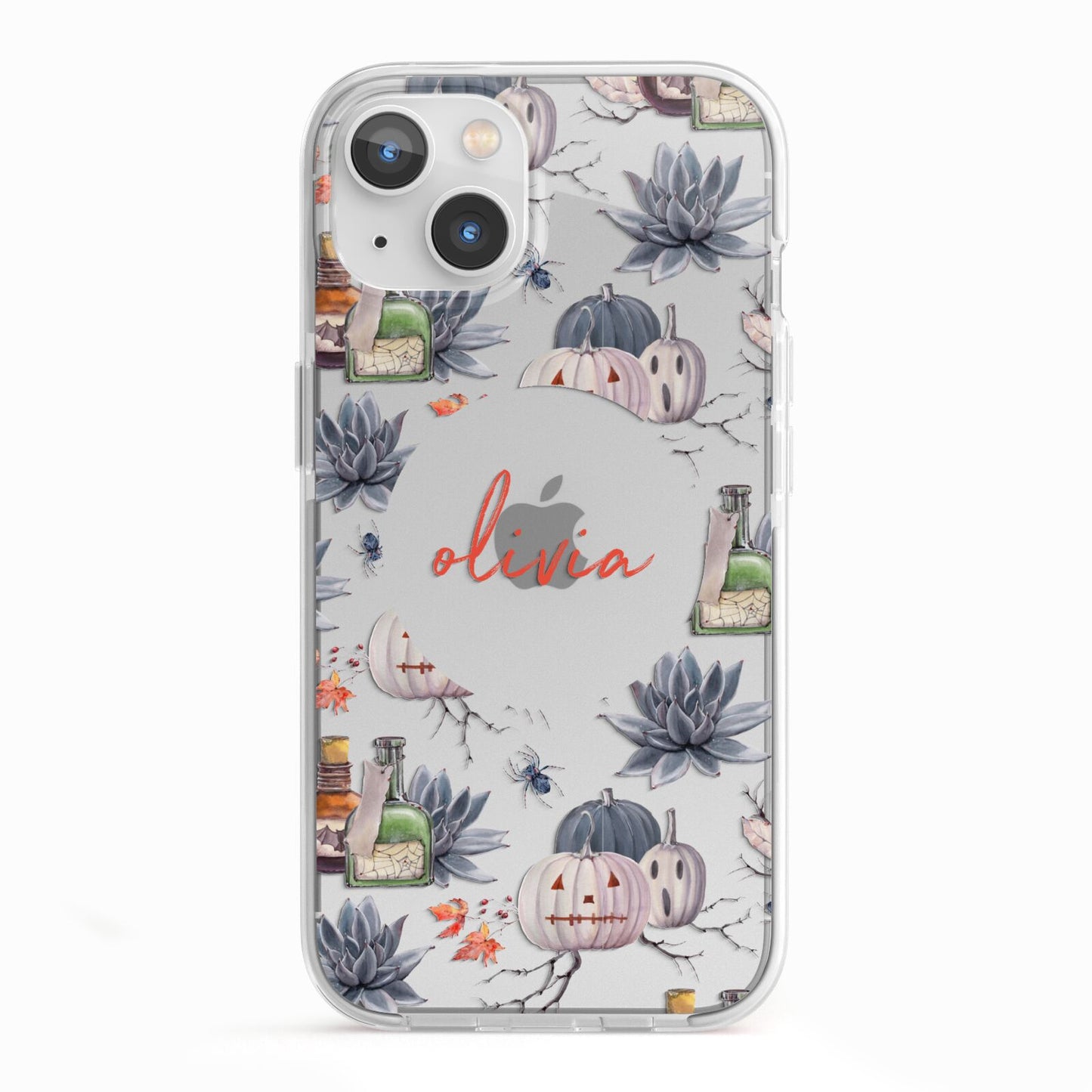 Personalised Floral Name Halloween iPhone 13 TPU Impact Case with White Edges