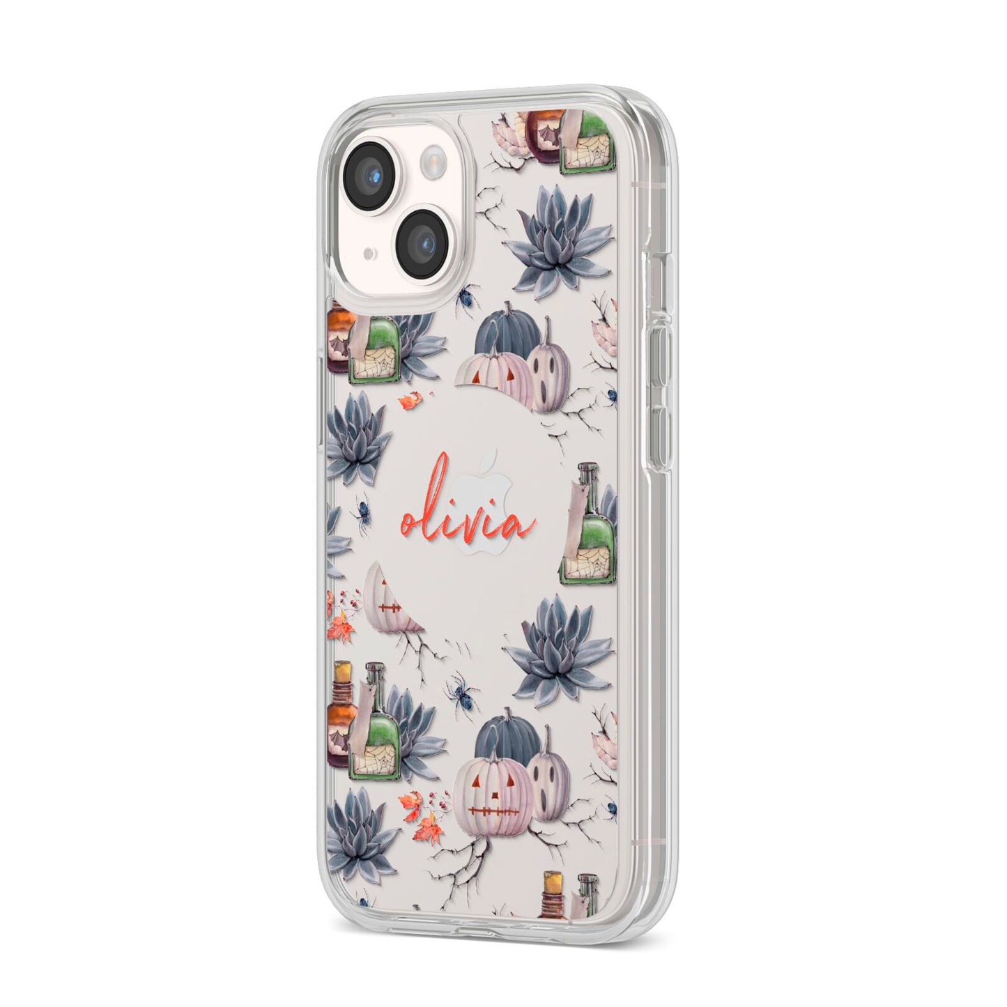 Personalised Floral Name Halloween iPhone 14 Clear Tough Case Starlight Angled Image