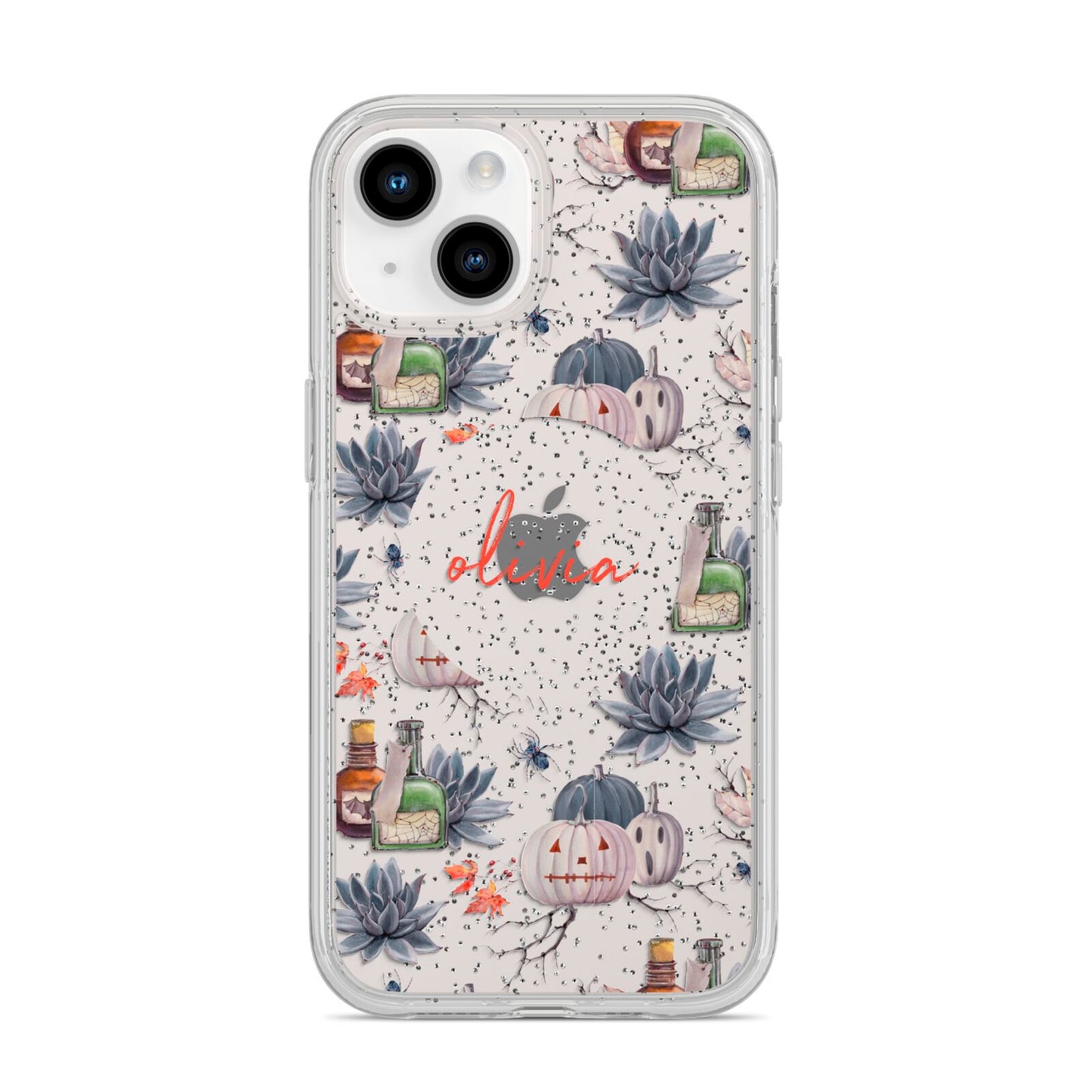 Personalised Floral Name Halloween iPhone 14 Glitter Tough Case Starlight