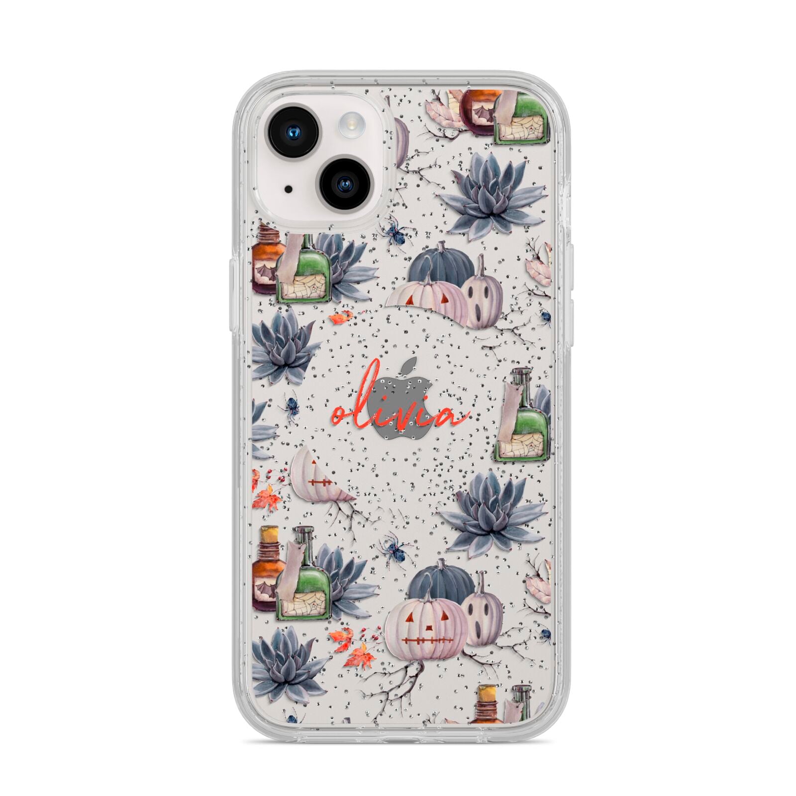 Personalised Floral Name Halloween iPhone 14 Plus Glitter Tough Case Starlight