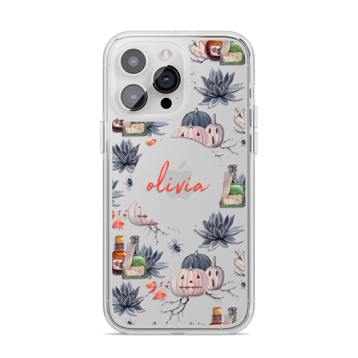Personalised Floral Name Halloween iPhone 14 Pro Max Clear Tough Case Silver