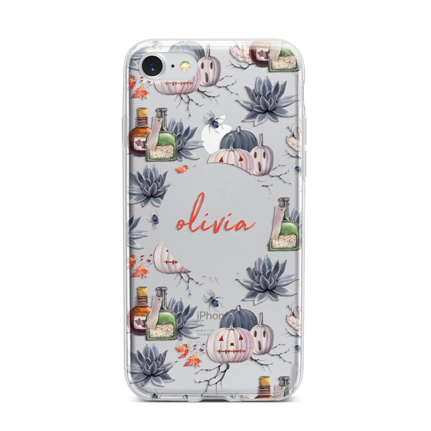 Personalised Floral Name Halloween iPhone 7 Bumper Case on Silver iPhone