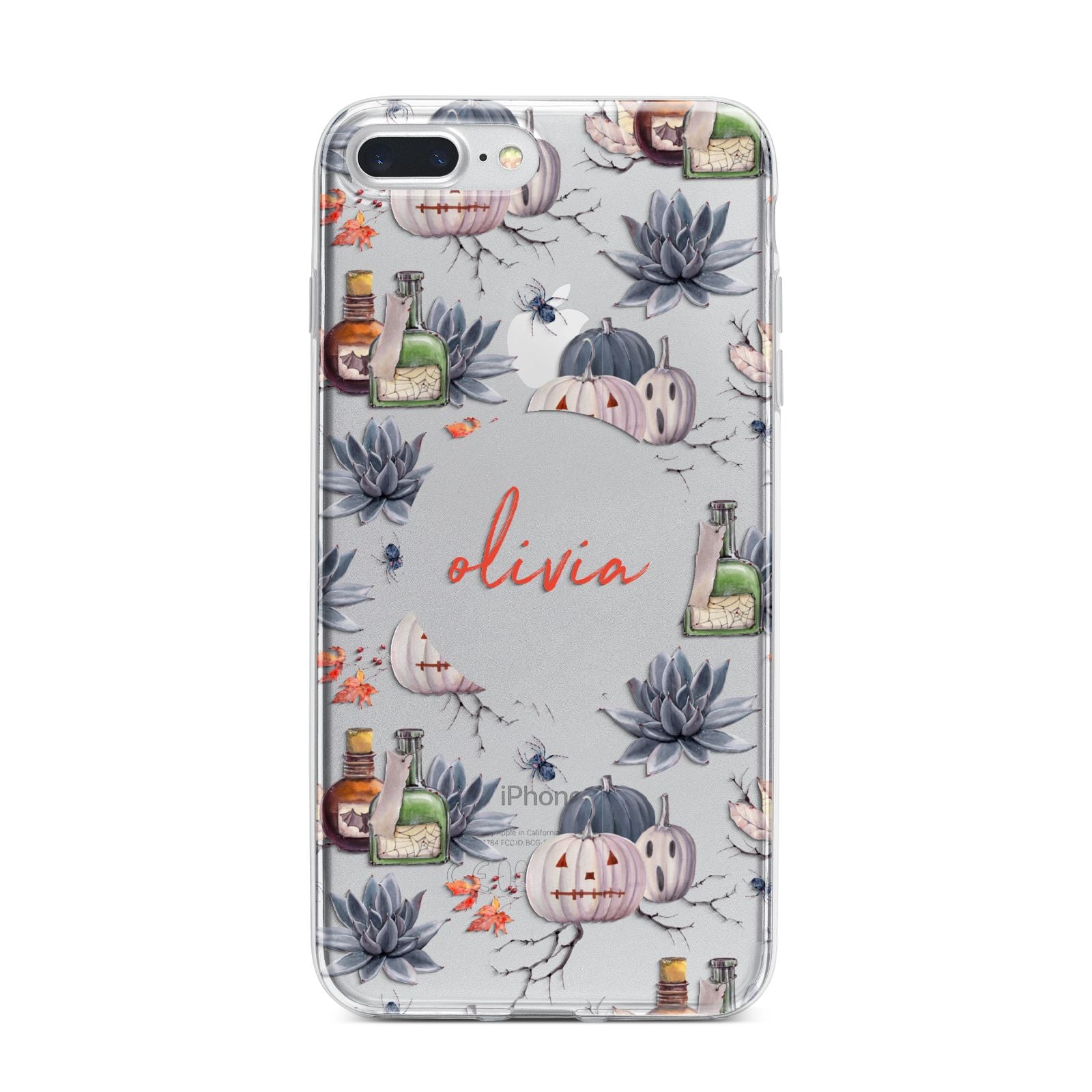 Personalised Floral Name Halloween iPhone 7 Plus Bumper Case on Silver iPhone