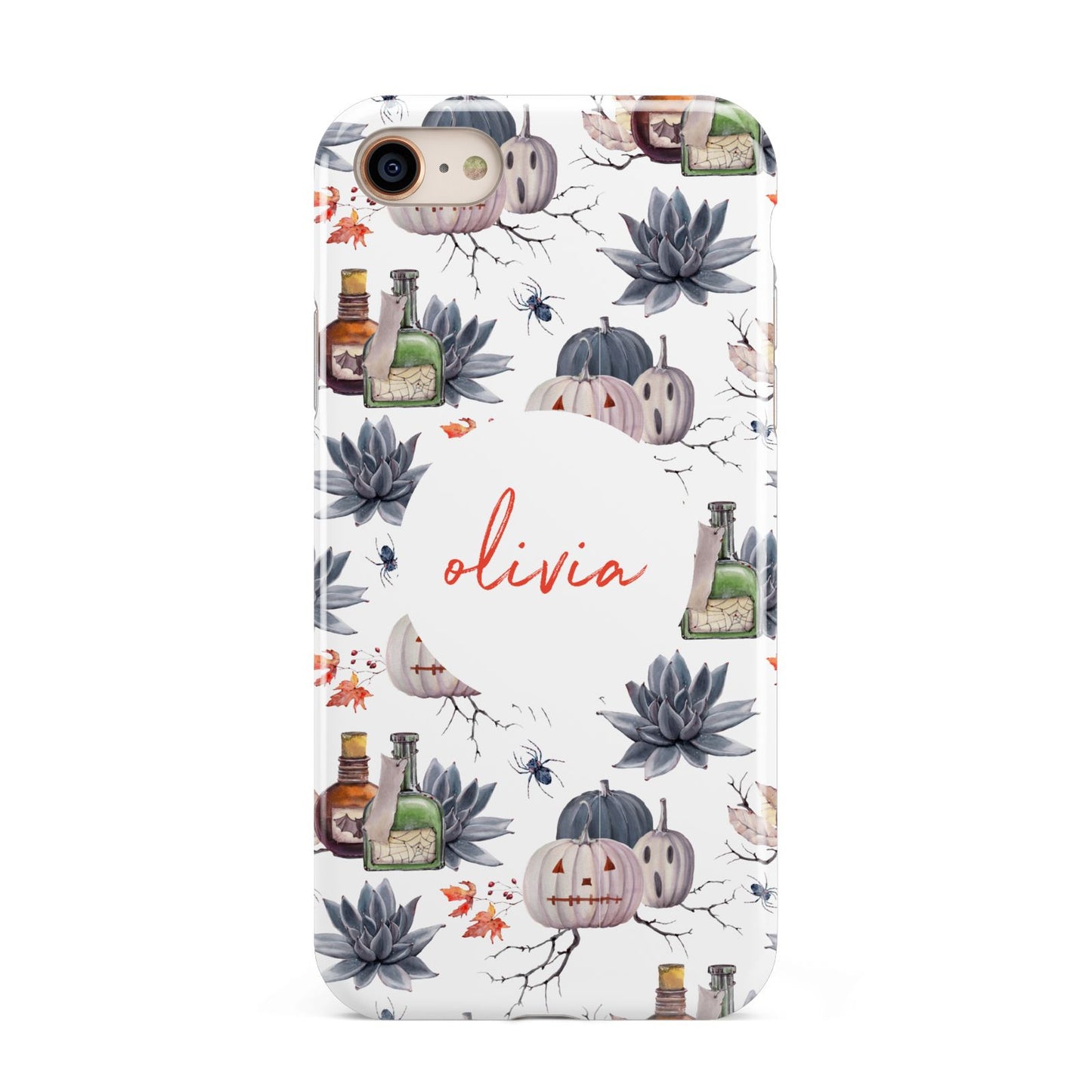 Personalised Floral Name Halloween iPhone 8 3D Tough Case on Gold Phone