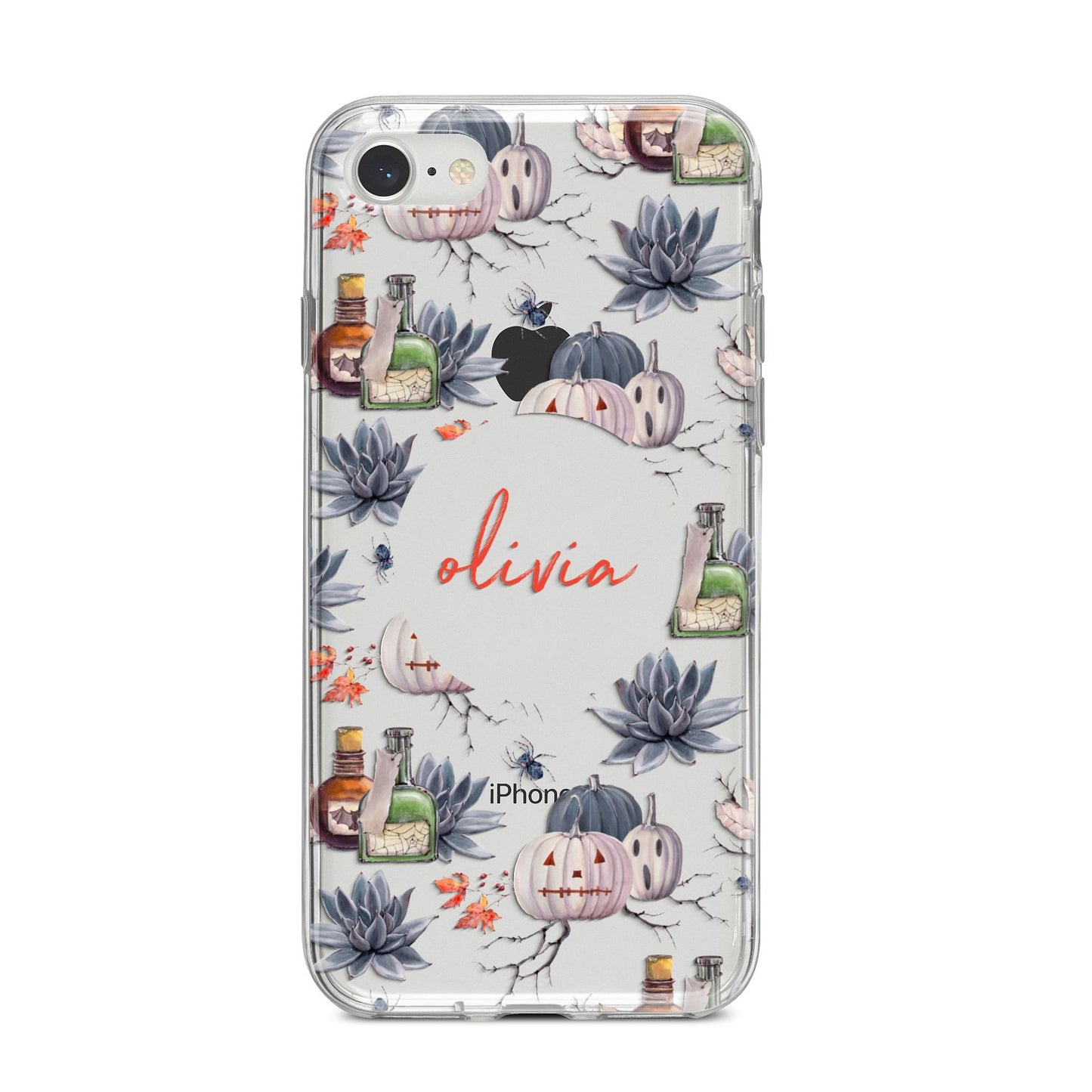 Personalised Floral Name Halloween iPhone 8 Bumper Case on Silver iPhone