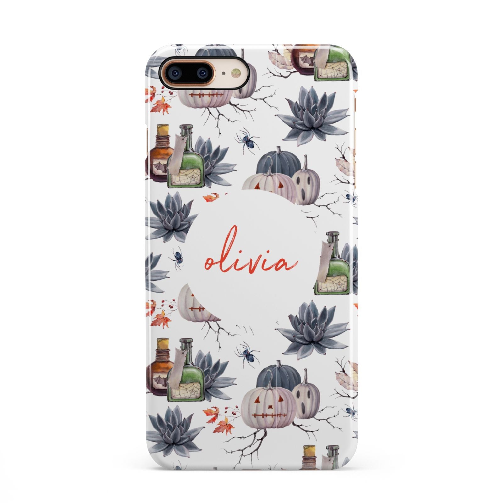 Personalised Floral Name Halloween iPhone 8 Plus 3D Snap Case on Gold Phone