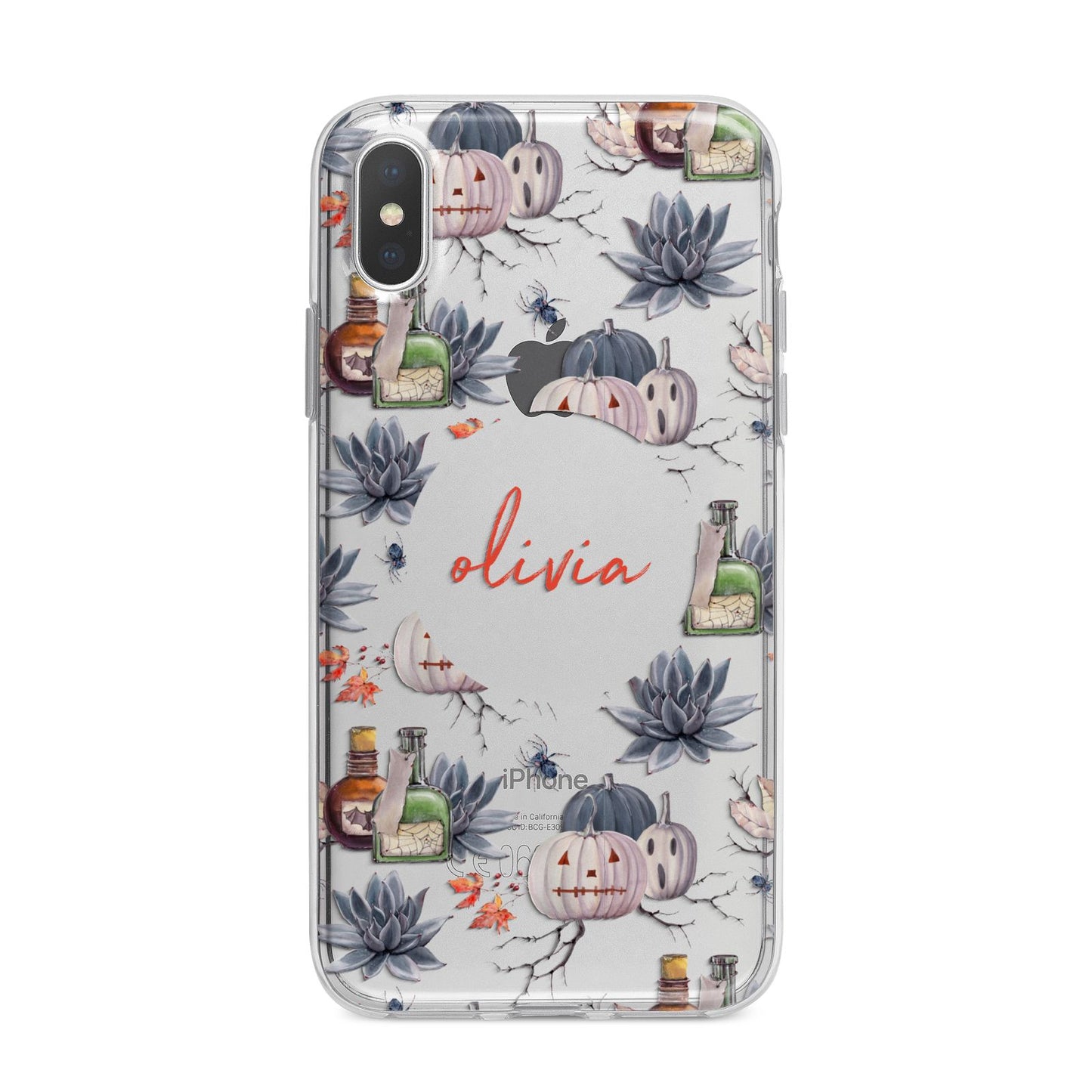 Personalised Floral Name Halloween iPhone X Bumper Case on Silver iPhone Alternative Image 1