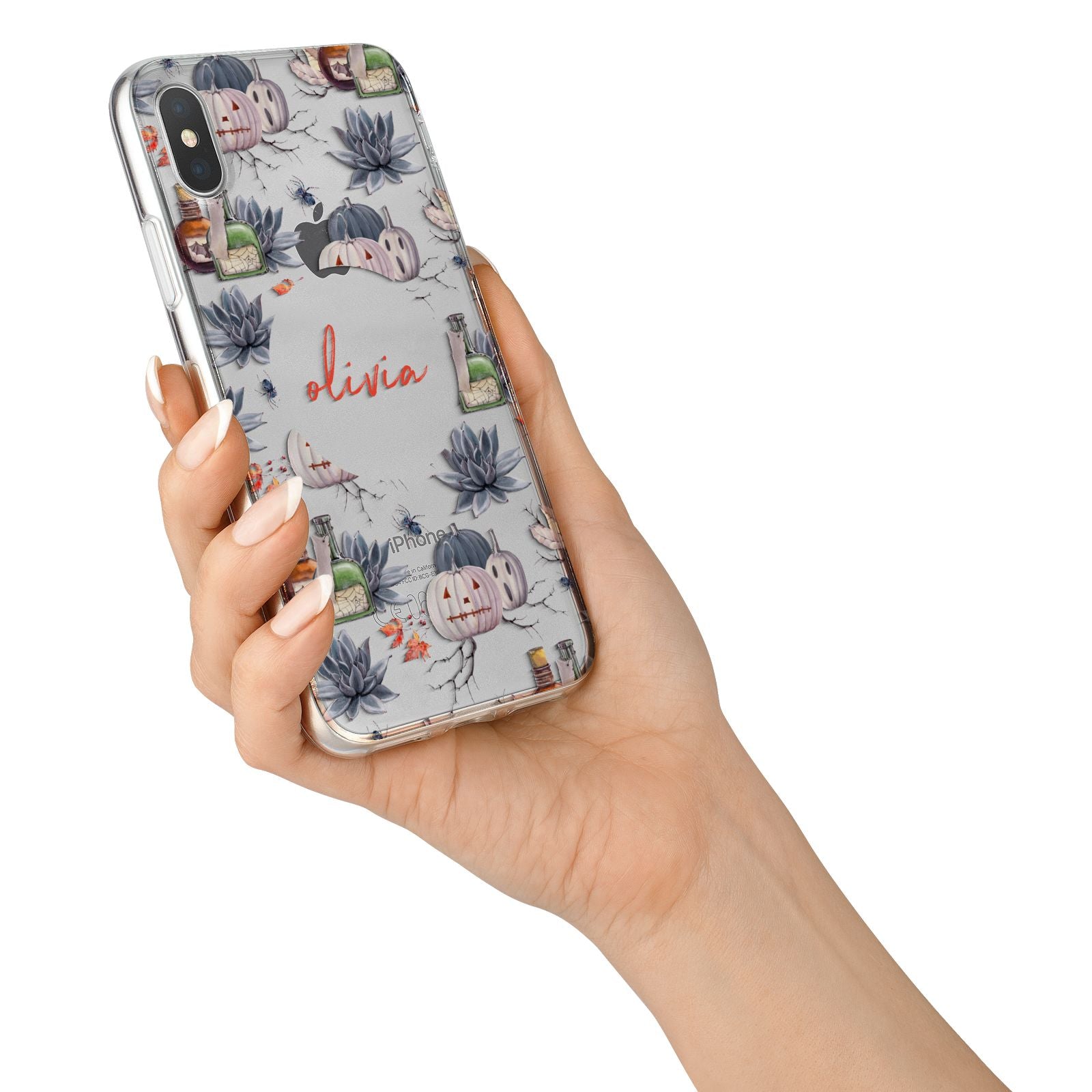 Personalised Floral Name Halloween iPhone X Bumper Case on Silver iPhone Alternative Image 2