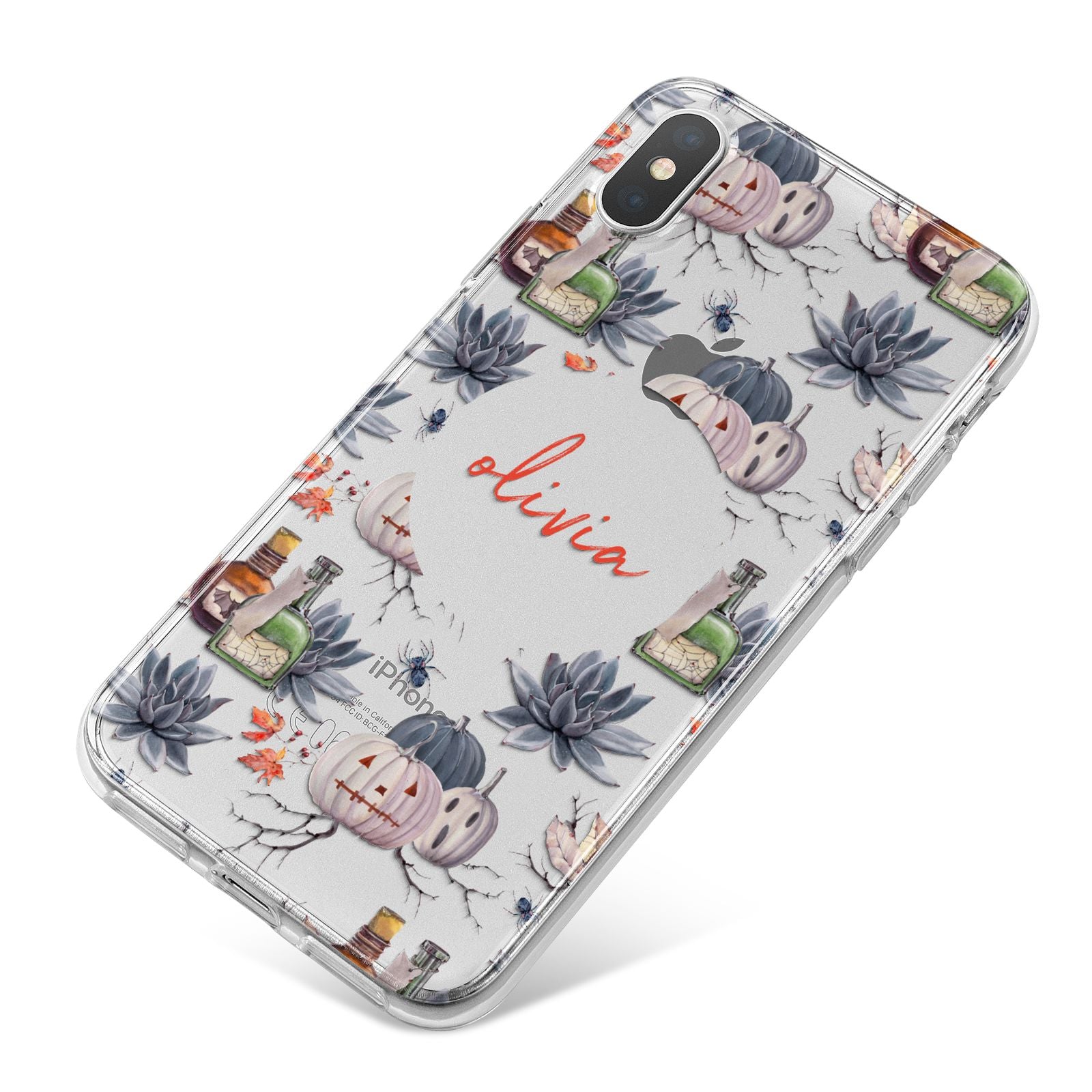 Personalised Floral Name Halloween iPhone X Bumper Case on Silver iPhone