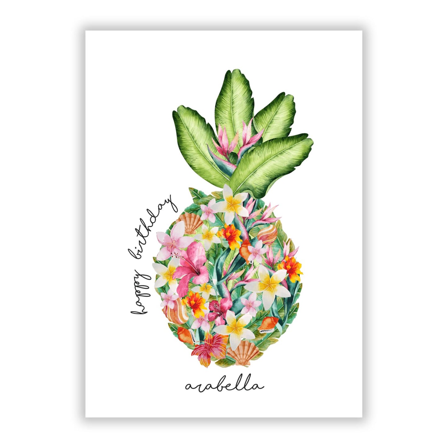Personalised Floral Pineapple A5 Flat Greetings Card
