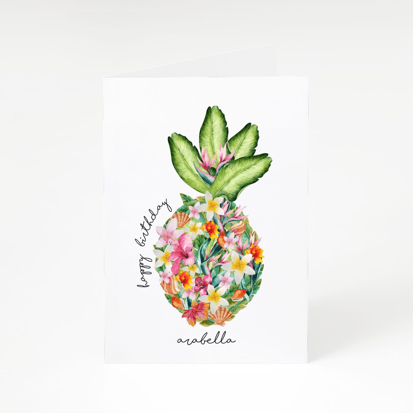 Personalised Floral Pineapple A5 Greetings Card