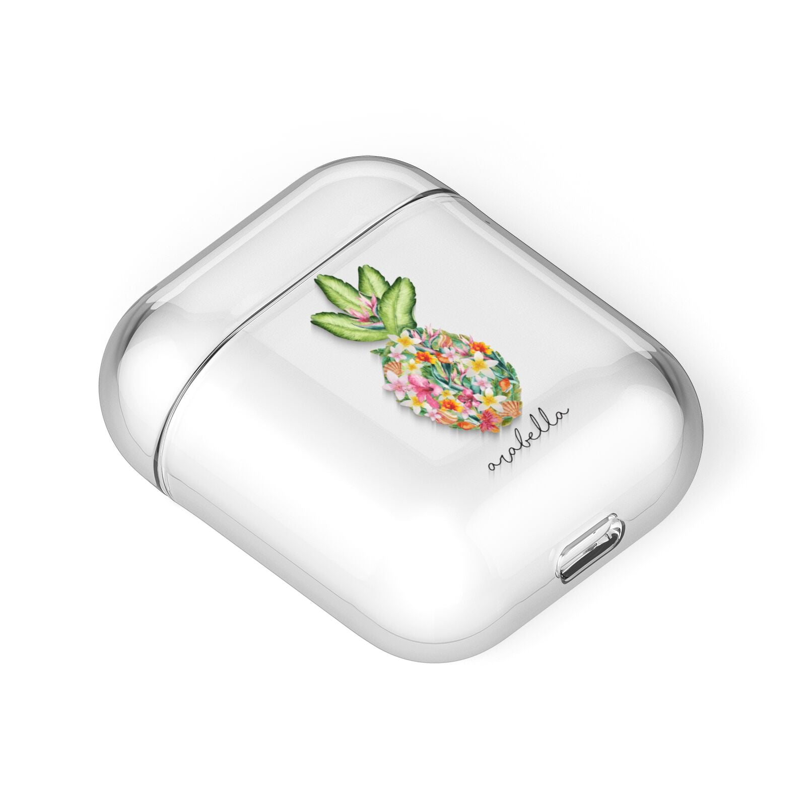 Personalised Floral Pineapple AirPods Case Laid Flat